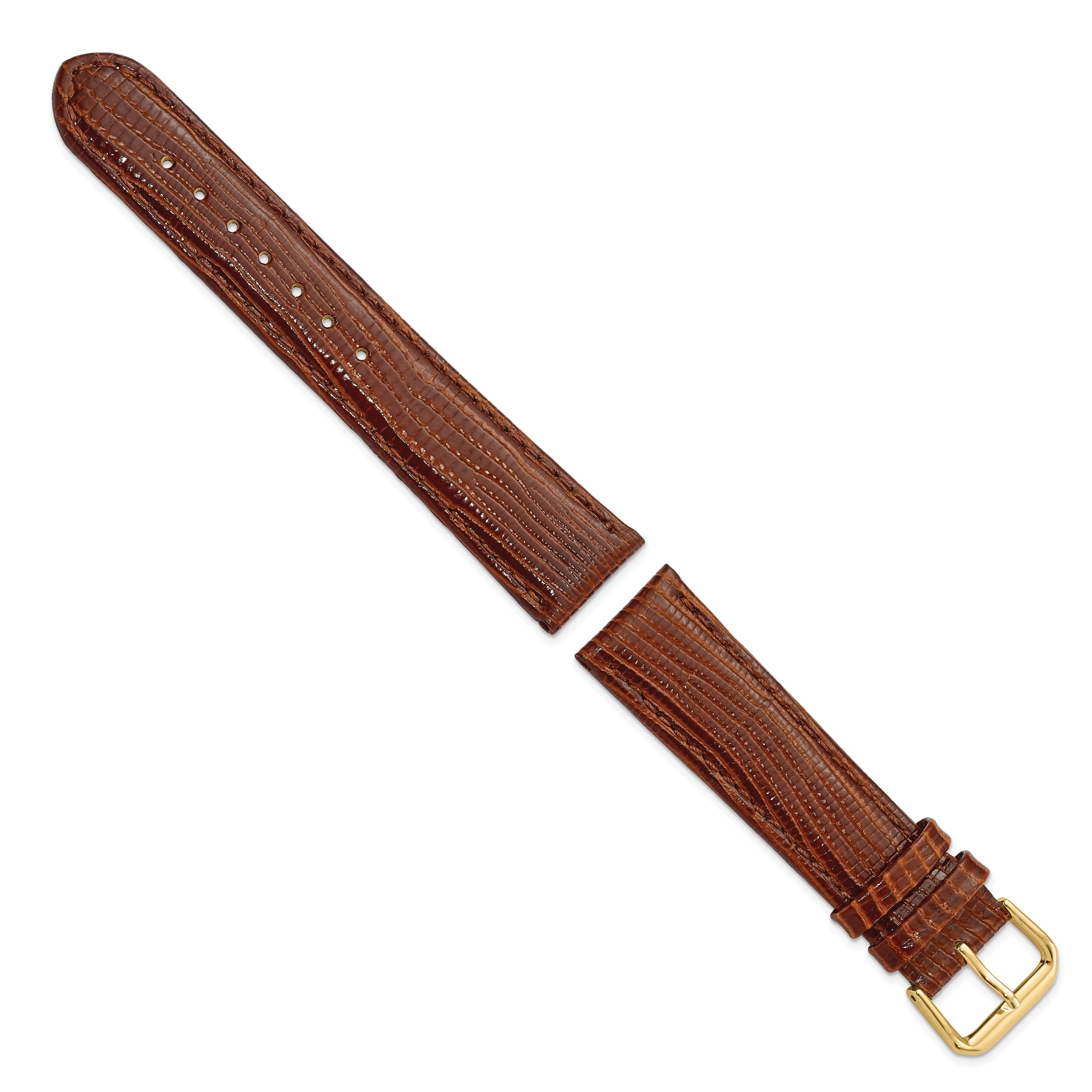 20mm Havana Brown Snake Grain Leather with Gold-tone Buckle 7.5 inch Watch Band