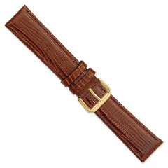 20mm Havana Brown Snake Grain Leather with Gold-tone Buckle 7.5 inch Watch Band