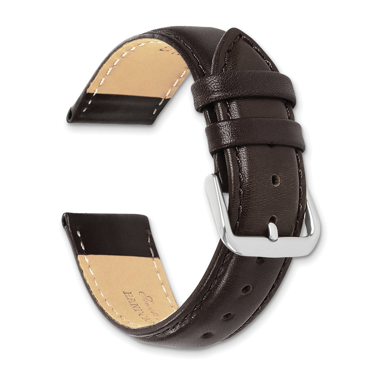 16mm Dark Brown Smooth Leather Chronograph with Silver-tone Buckle 7.5 inch Watch Band