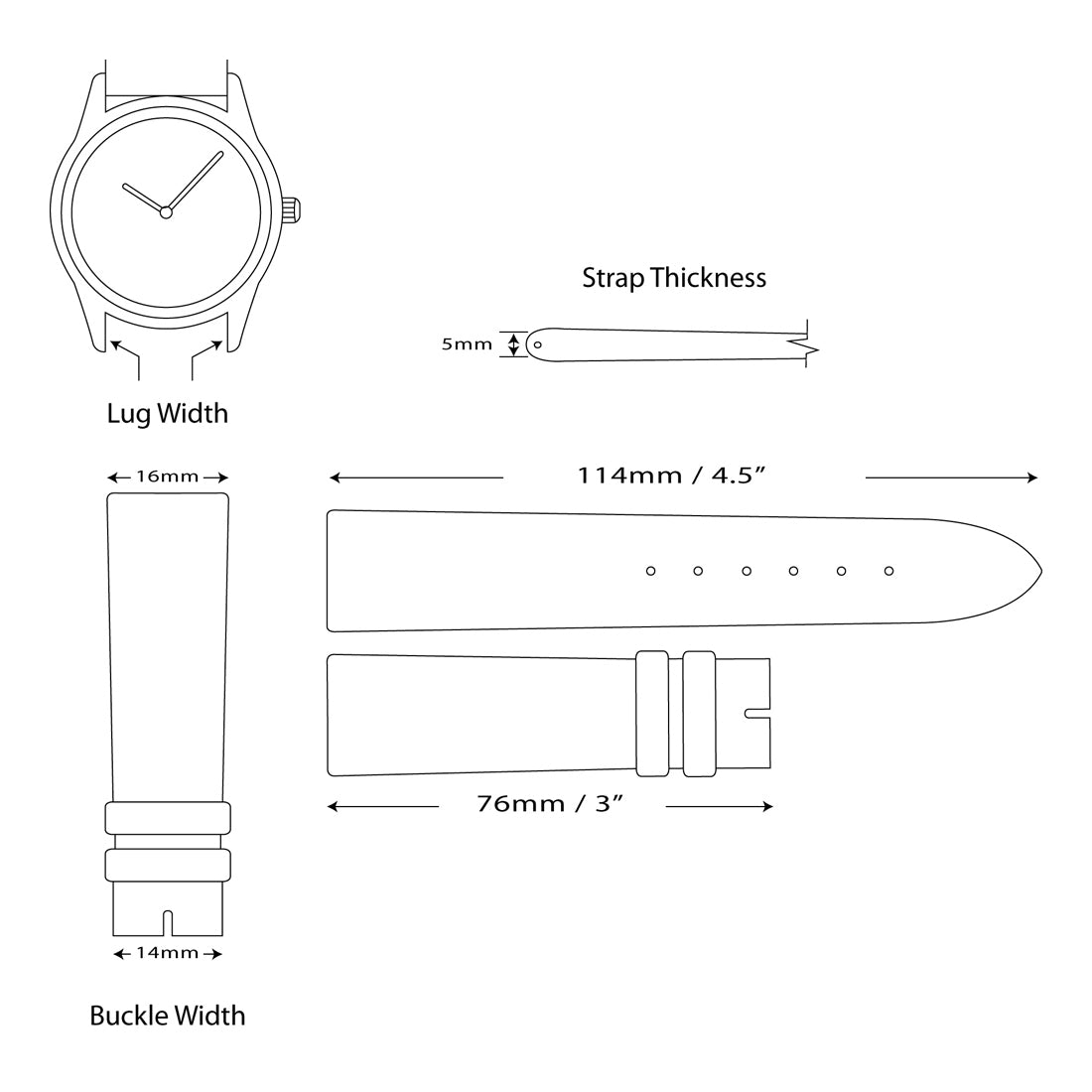 16mm Dark Brown Smooth Leather Chronograph with Silver-tone Buckle 7.5 inch Watch Band