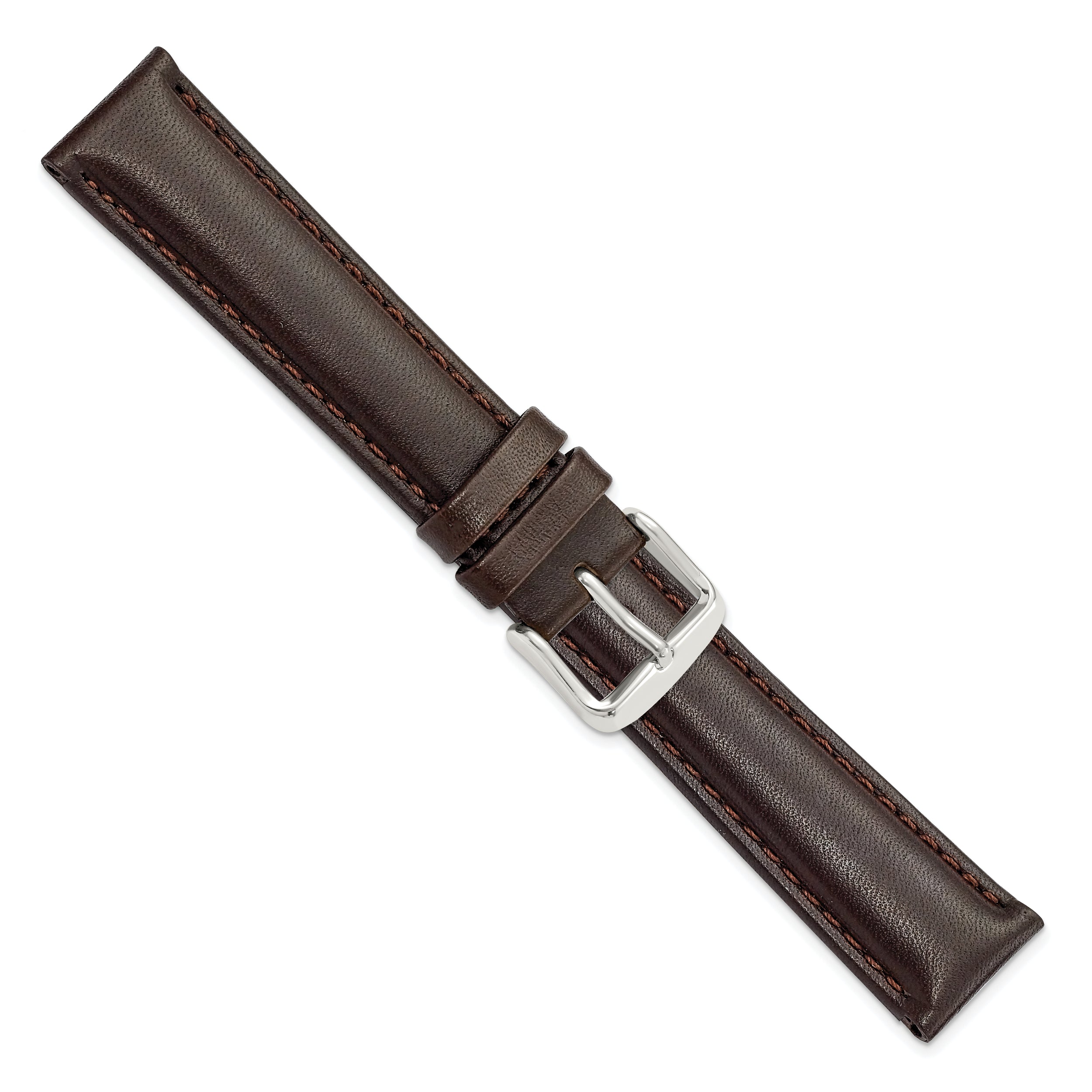 16mm Dark Brown Smooth Leather Chronograph with Silver-tone Buckle 7.5 inch Watch Band