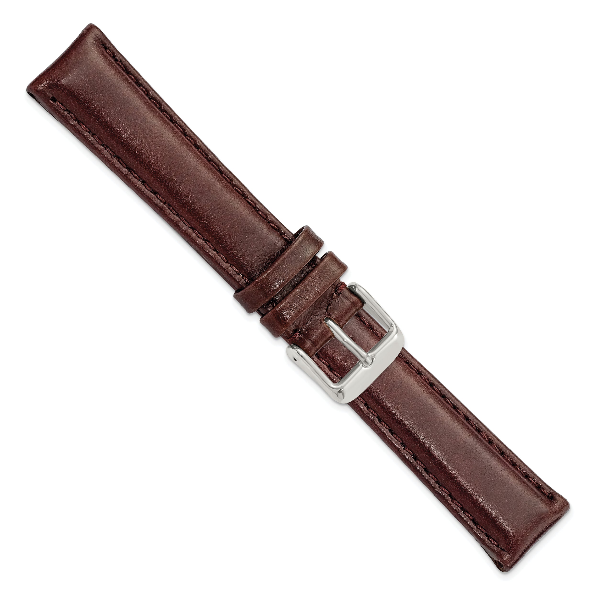 16mm Dark Brown Smooth Leather Chronograph with Silver-tone Buckle 7.5 inch Watch Band