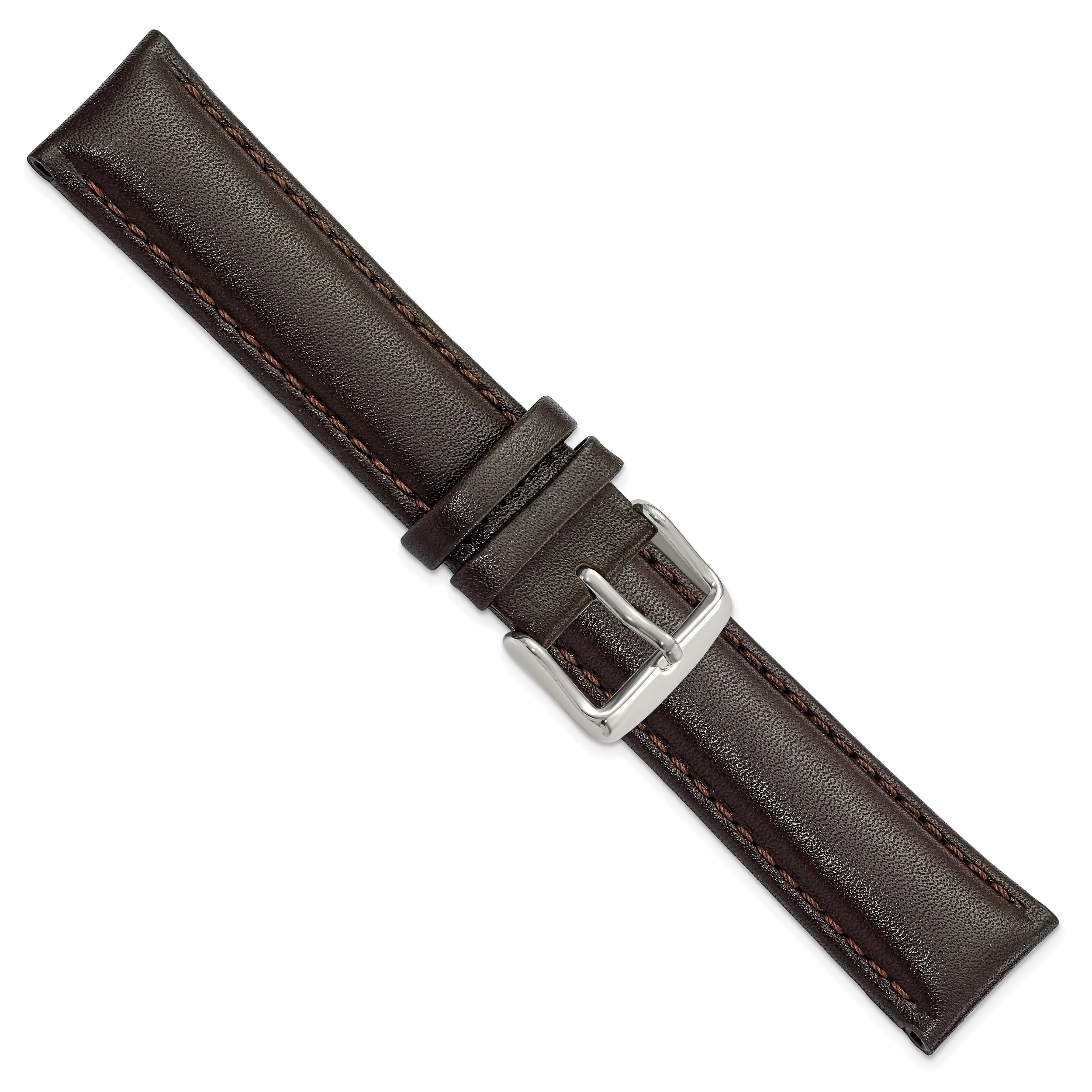 16mm Dark Brown Smooth Leather Chronograph with Silver-tone Buckle 7.5 inch Watch Band