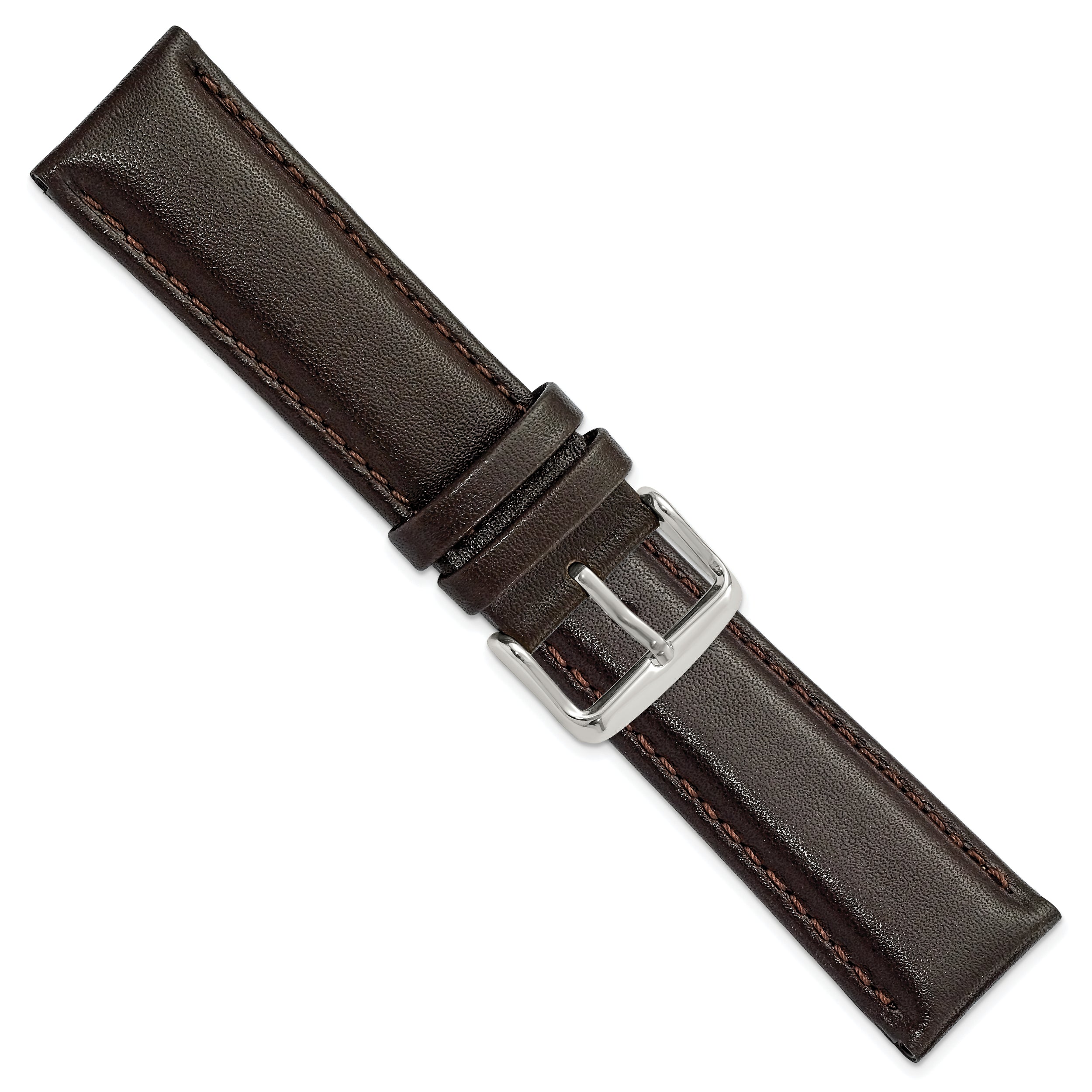 16mm Dark Brown Smooth Leather Chronograph with Silver-tone Buckle 7.5 inch Watch Band