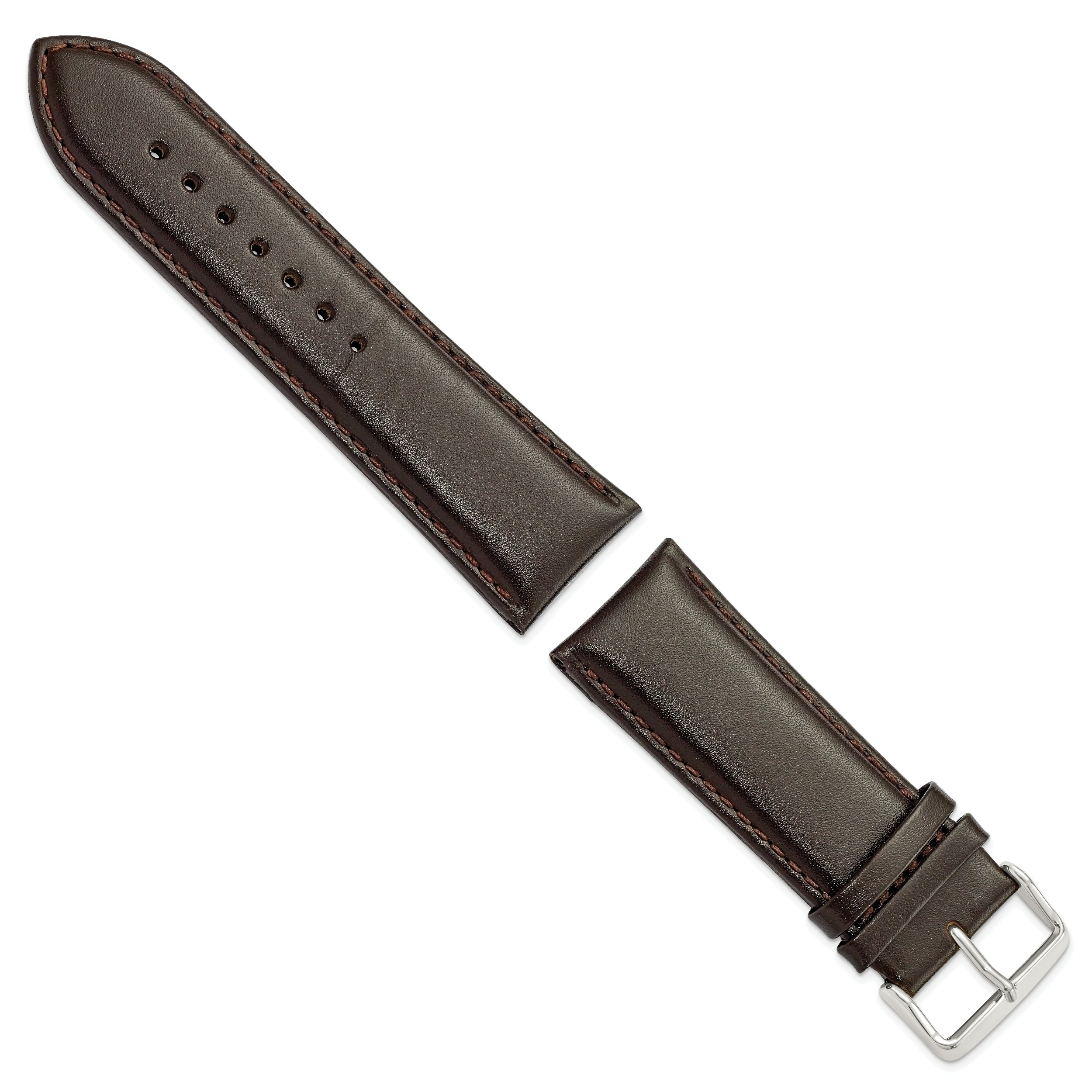 16mm Dark Brown Smooth Leather Chronograph with Silver-tone Buckle 7.5 inch Watch Band