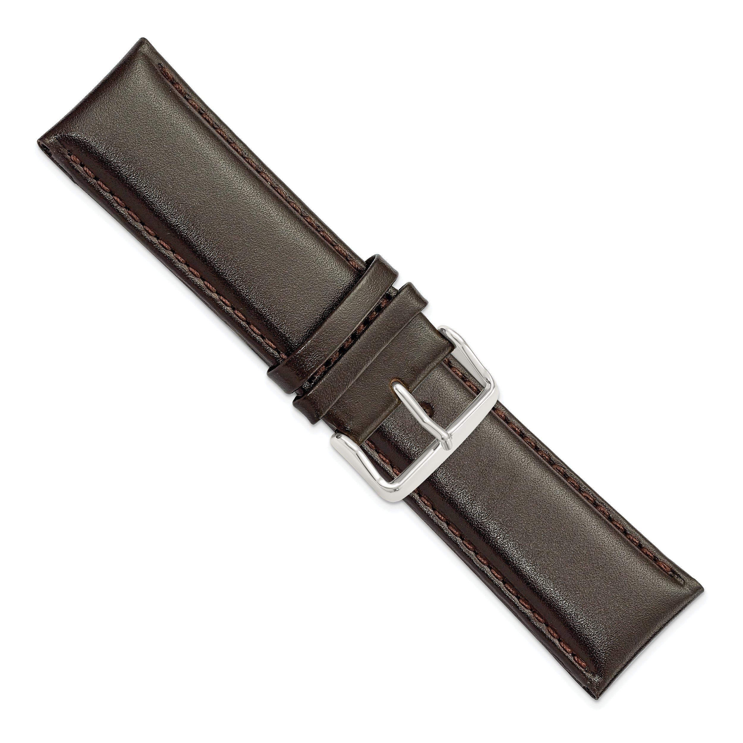 16mm Dark Brown Smooth Leather Chronograph with Silver-tone Buckle 7.5 inch Watch Band