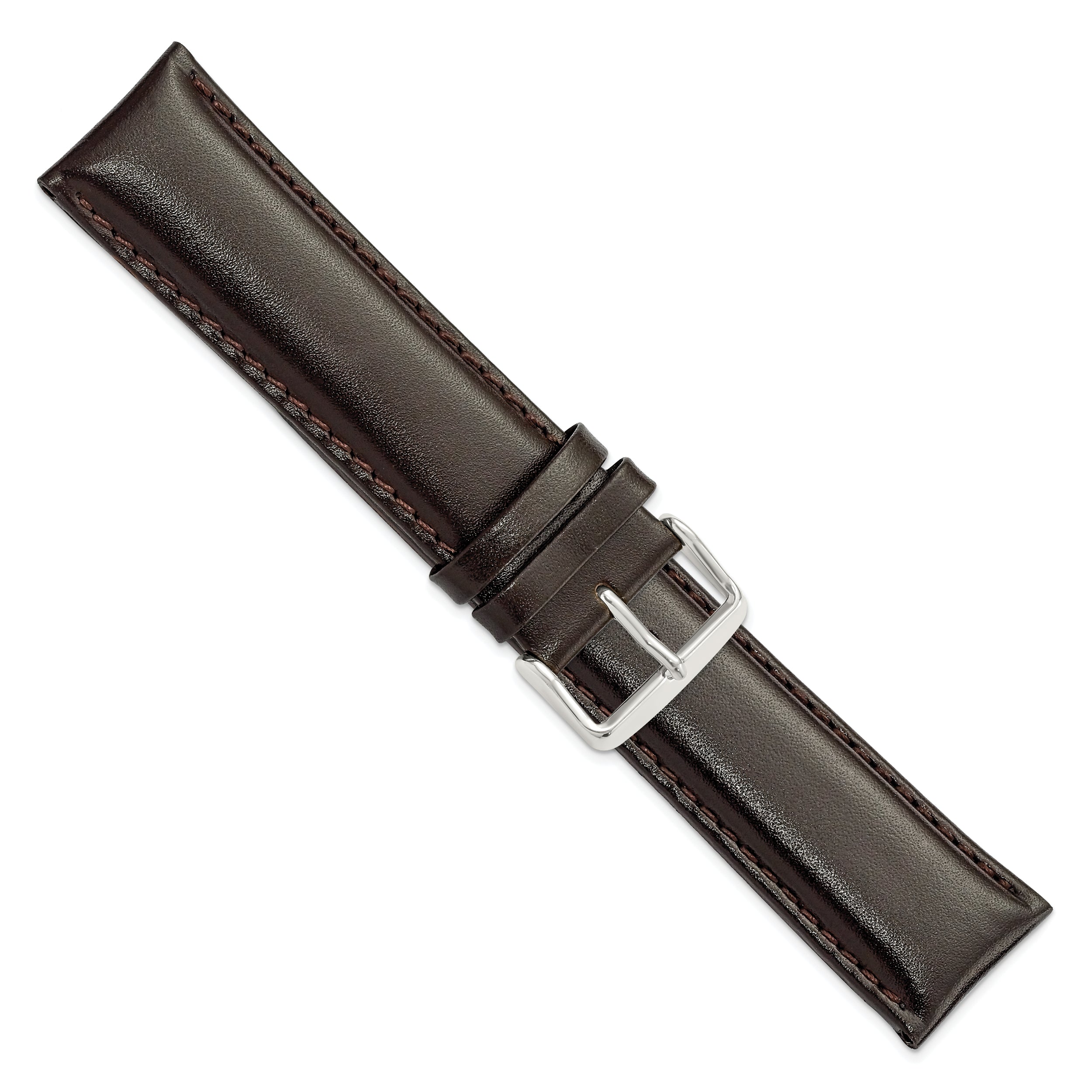 22mm Long Dark Brown Leather Chronograph with Silver-tone Buckle 8.5 inch Watch Band