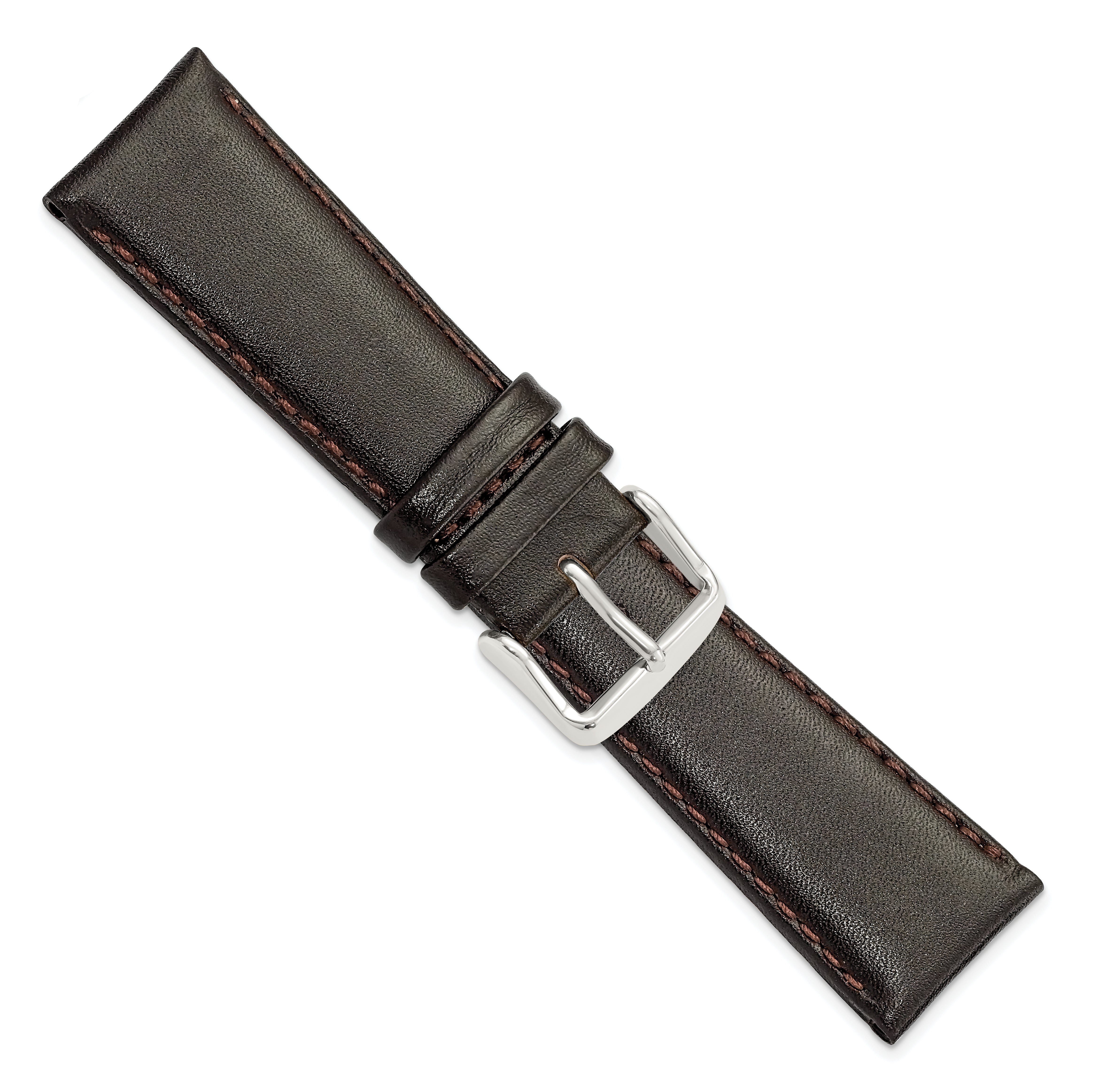 22mm Short Dark Brown Smooth Leather Chronograph with Silver-tone Buckle 6.75 inch Watch Band