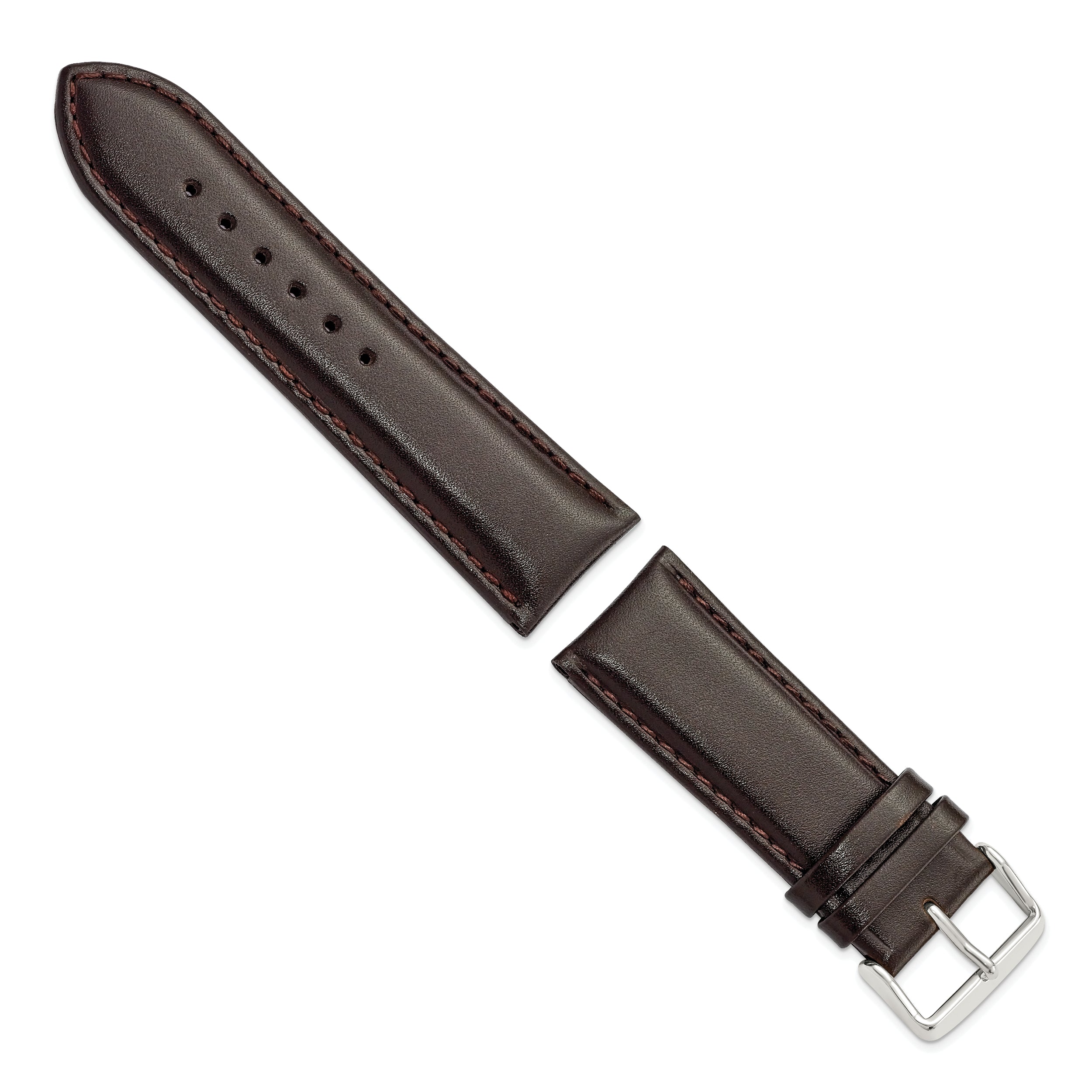 22mm Short Dark Brown Smooth Leather Chronograph with Silver-tone Buckle 6.75 inch Watch Band