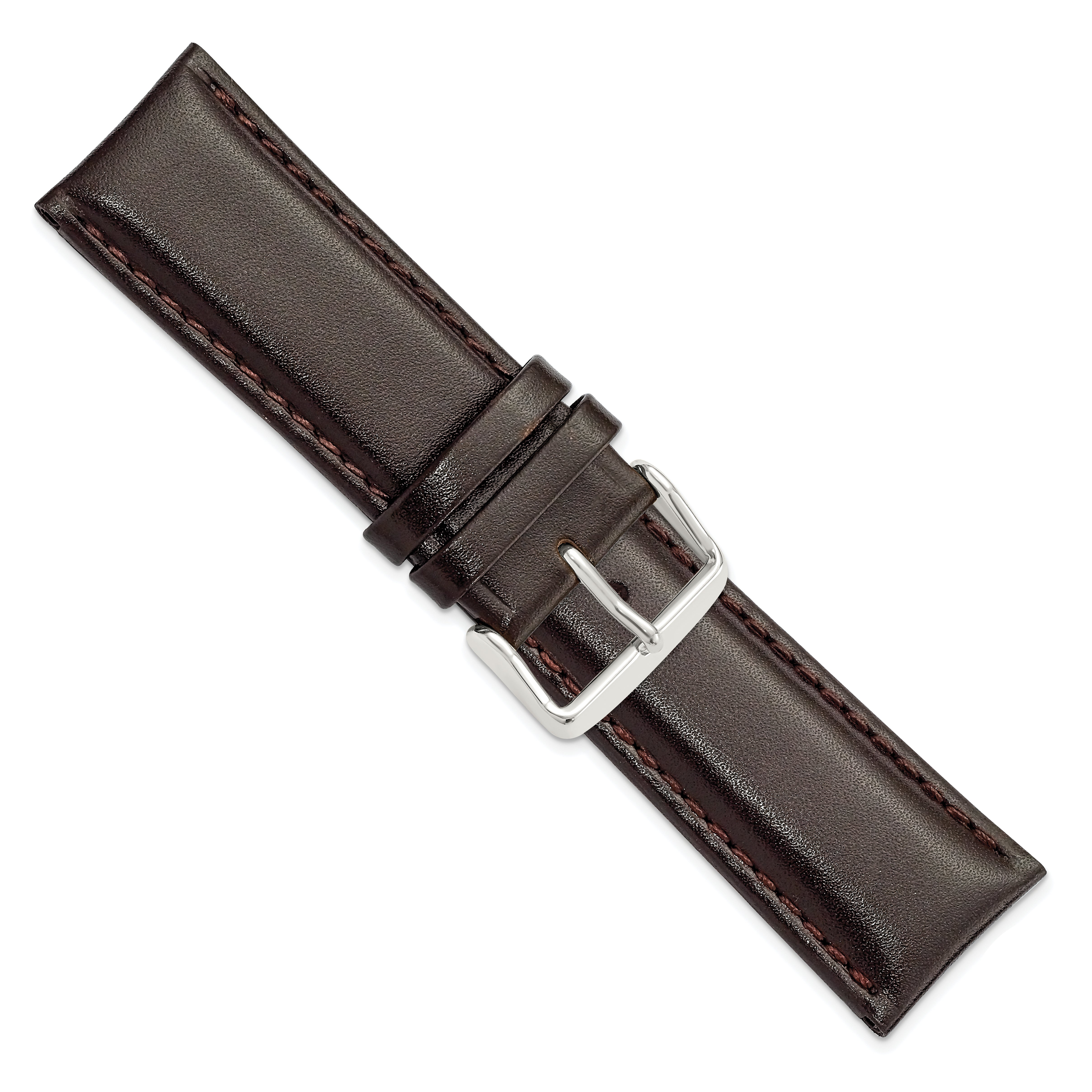 22mm Short Dark Brown Smooth Leather Chronograph with Silver-tone Buckle 6.75 inch Watch Band