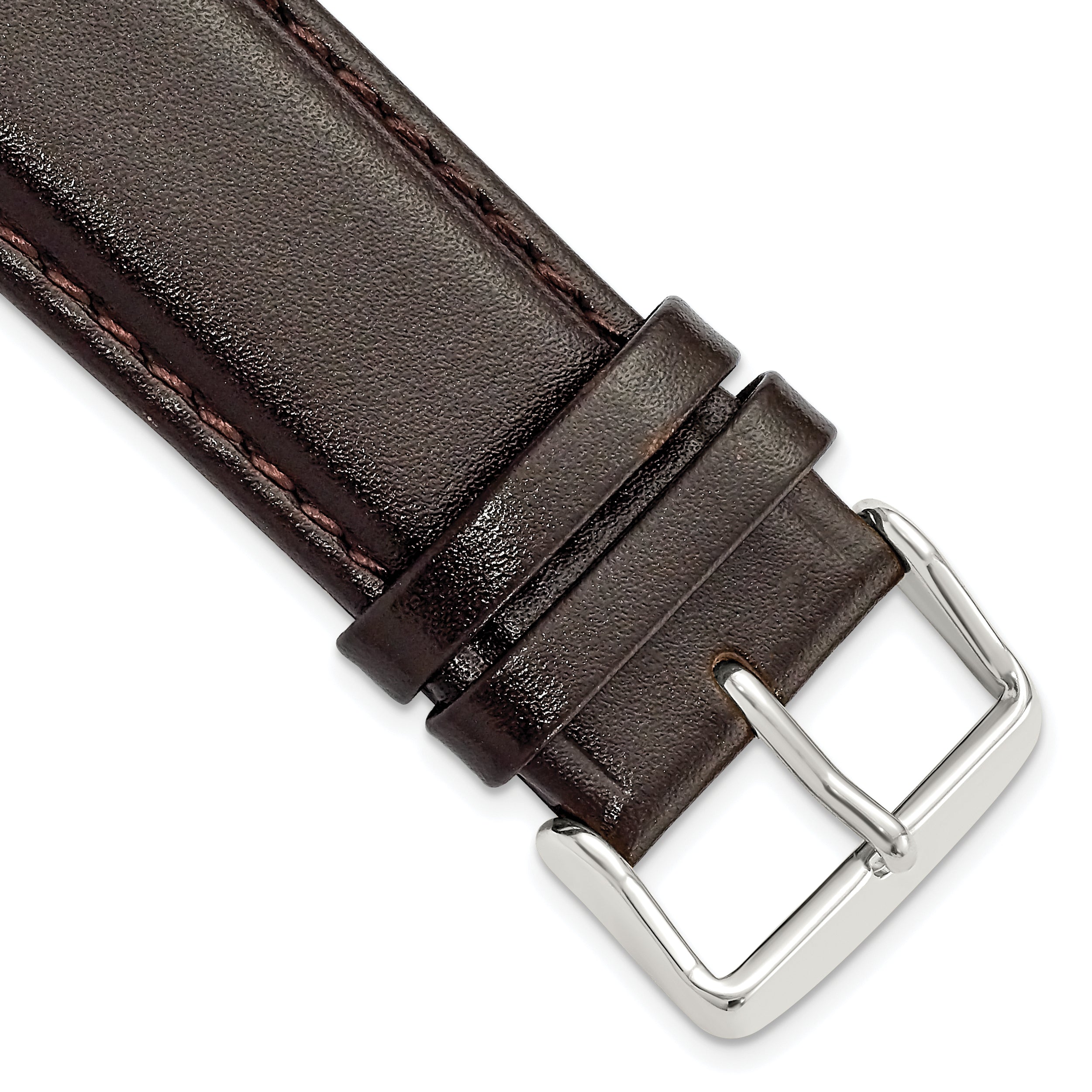 DeBeer 24mm Short Dark Brown Smooth Leather Chronograph with Silver-tone Buckle 6.75 inch Watch Band