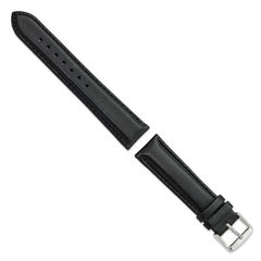 20mm Black Smooth Leather Chronograph with Silver-tone Buckle 7.5 inch Watch Band