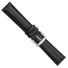 20mm Black Smooth Leather Chronograph with Silver-tone Buckle 7.5 inch Watch Band