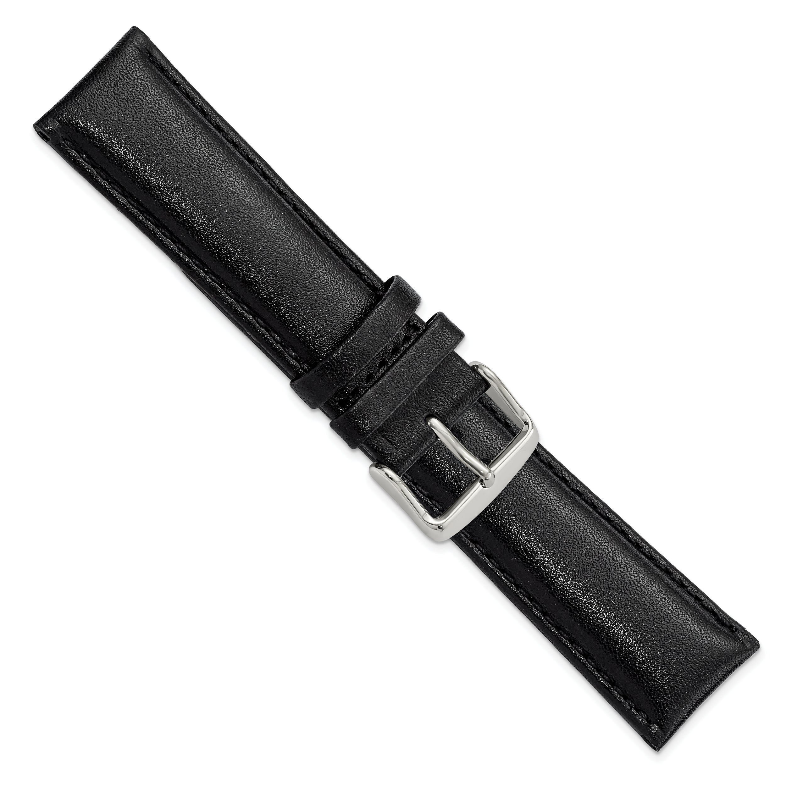 20mm Black Smooth Leather Chronograph with Silver-tone Buckle 7.5 inch Watch Band