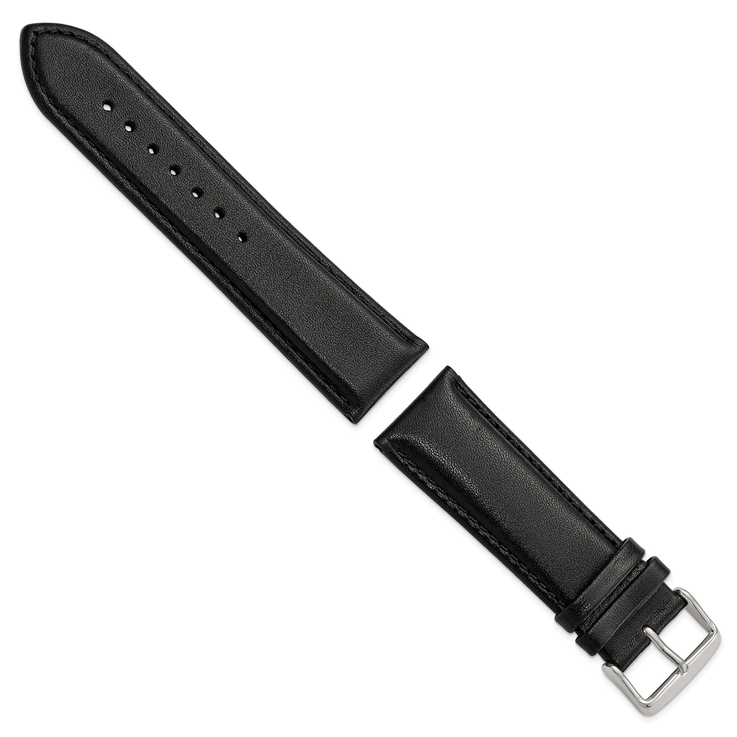 20mm Black Smooth Leather Chronograph with Silver-tone Buckle 7.5 inch Watch Band