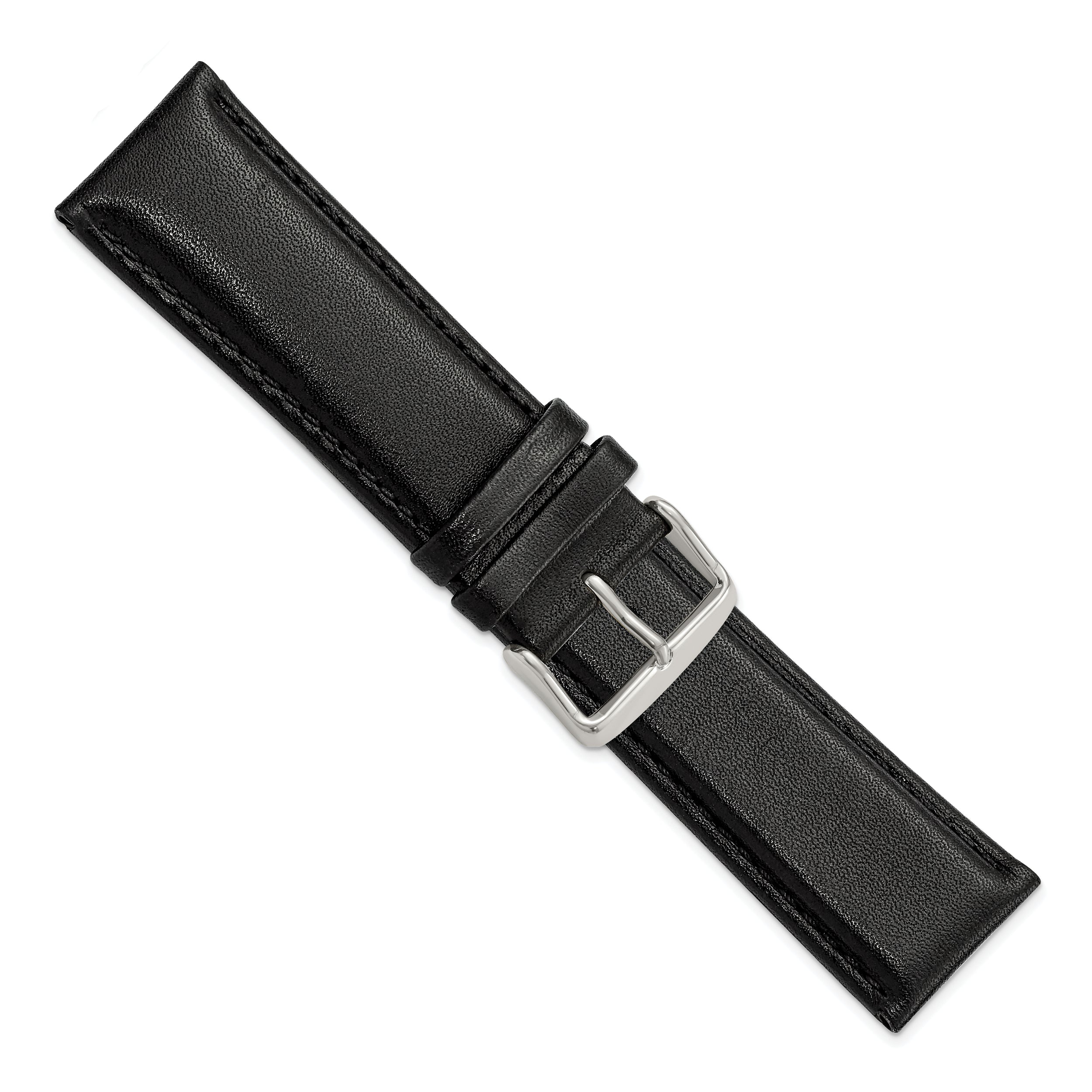 20mm Black Smooth Leather Chronograph with Silver-tone Buckle 7.5 inch Watch Band