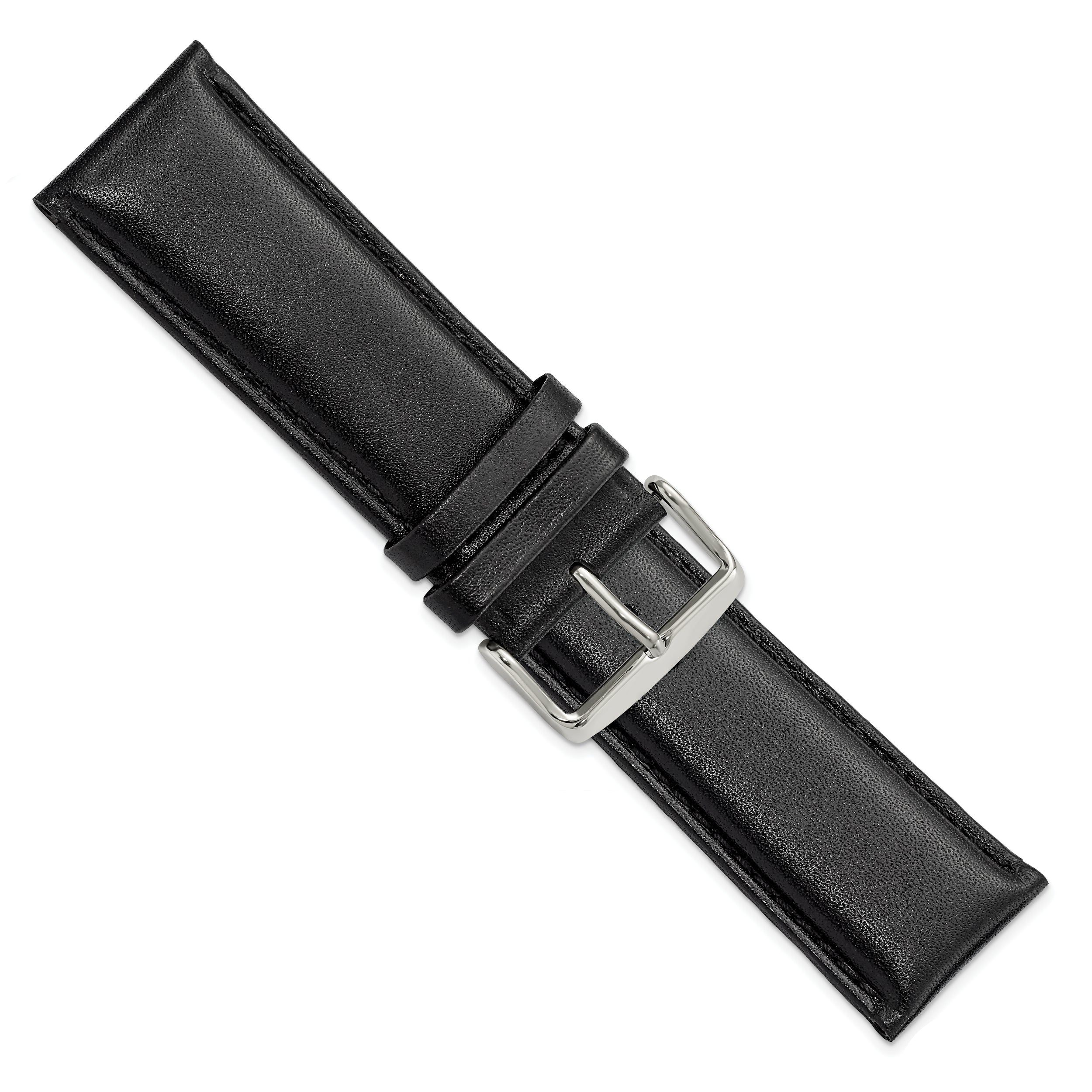 20mm Black Smooth Leather Chronograph with Silver-tone Buckle 7.5 inch Watch Band