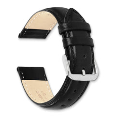 22mm Long Black Leather Chronograph with Silver-tone Buckle 8.5 inch Watch Band