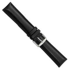 22mm Long Black Leather Chronograph with Silver-tone Buckle 8.5 inch Watch Band