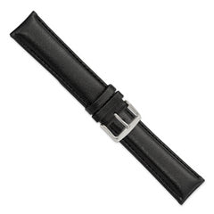 22mm Short Black Smooth Leather Chronograph with Silver-tone Buckle 6.75 inch Watch Band