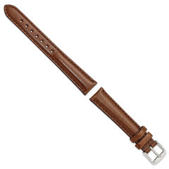 16mm Havana Smooth Leather Chronograph with Silver-tone Buckle 7.5 inch Watch Band