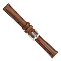 16mm Havana Smooth Leather Chronograph with Silver-tone Buckle 7.5 inch Watch Band