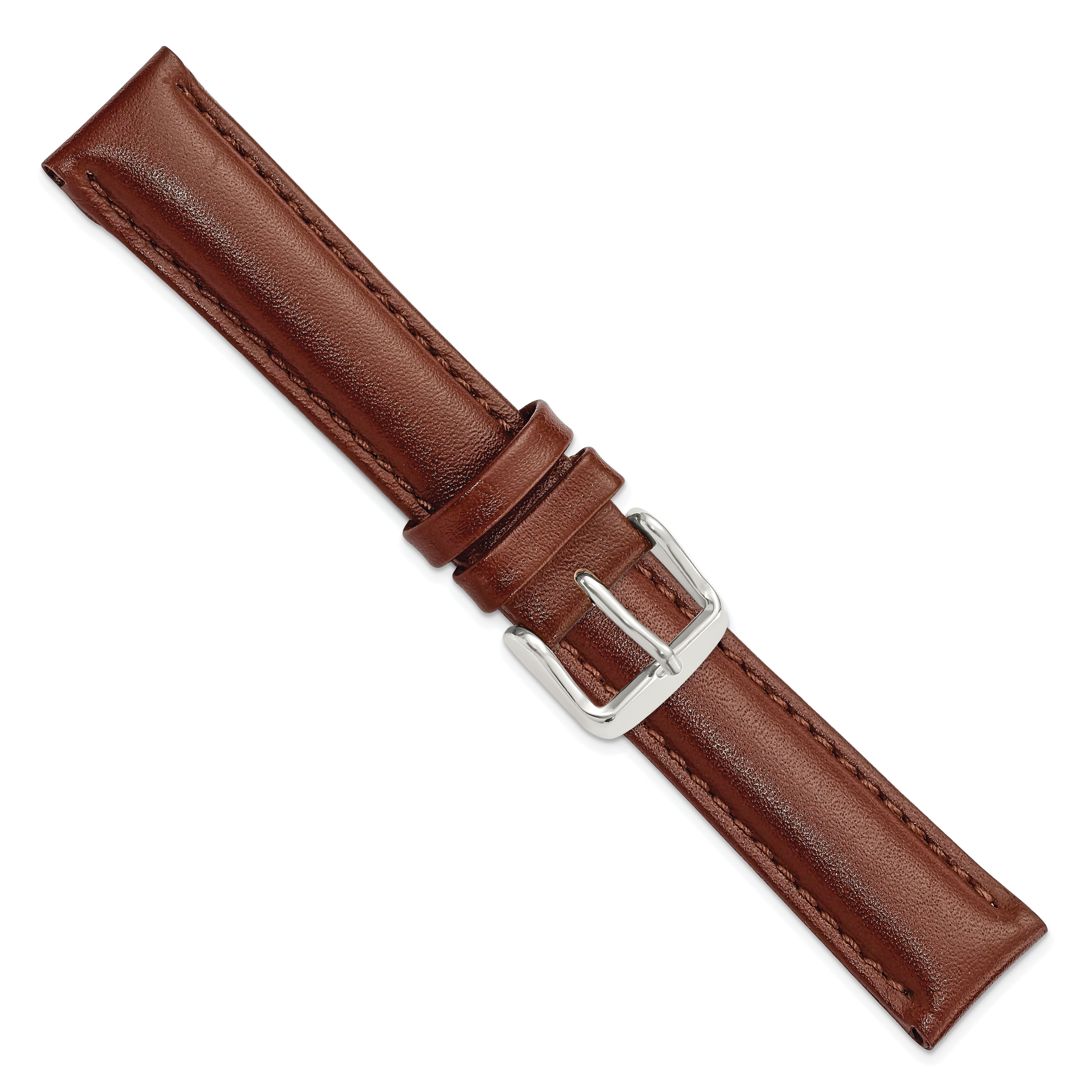 16mm Havana Smooth Leather Chronograph with Silver-tone Buckle 7.5 inch Watch Band