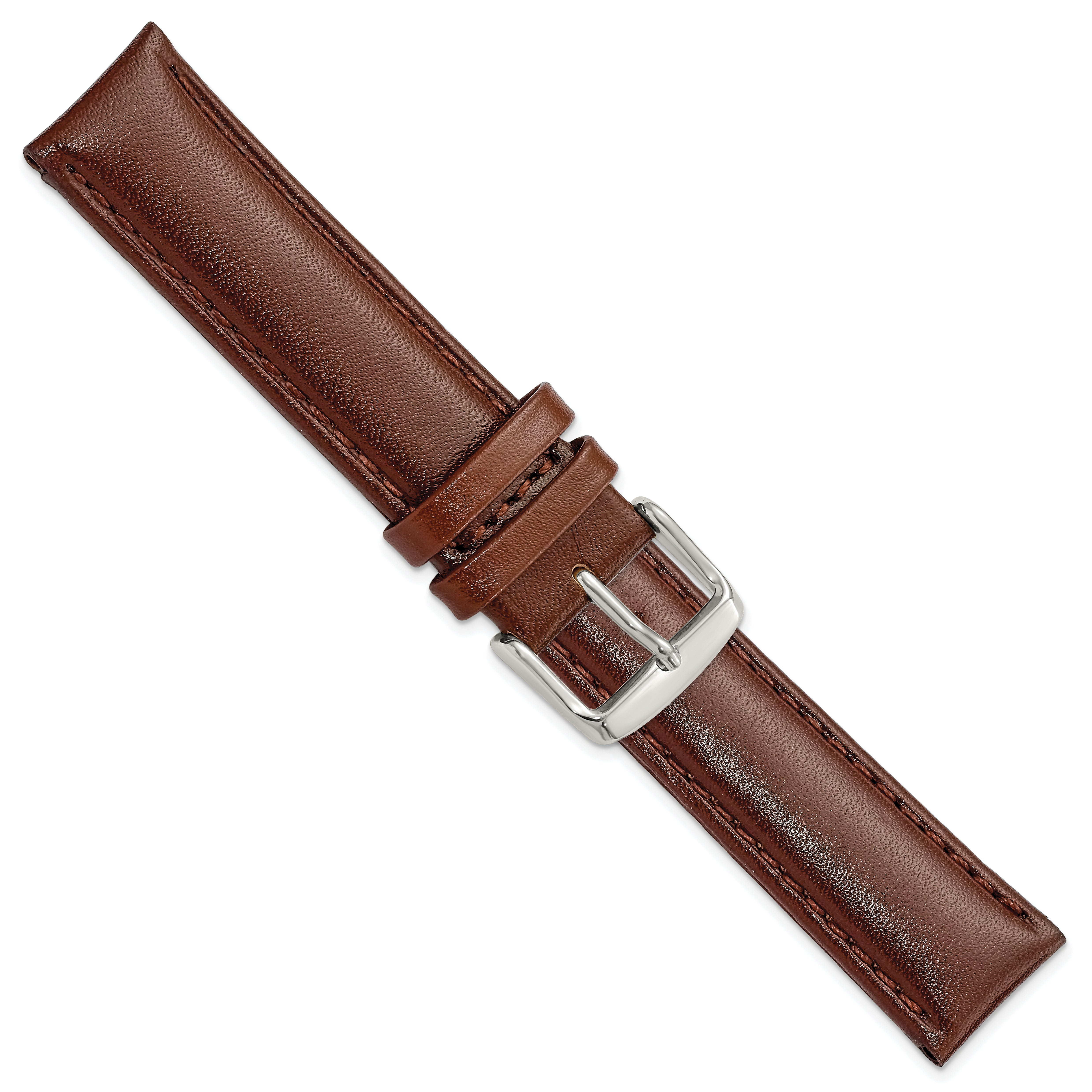 16mm Havana Smooth Leather Chronograph with Silver-tone Buckle 7.5 inch Watch Band