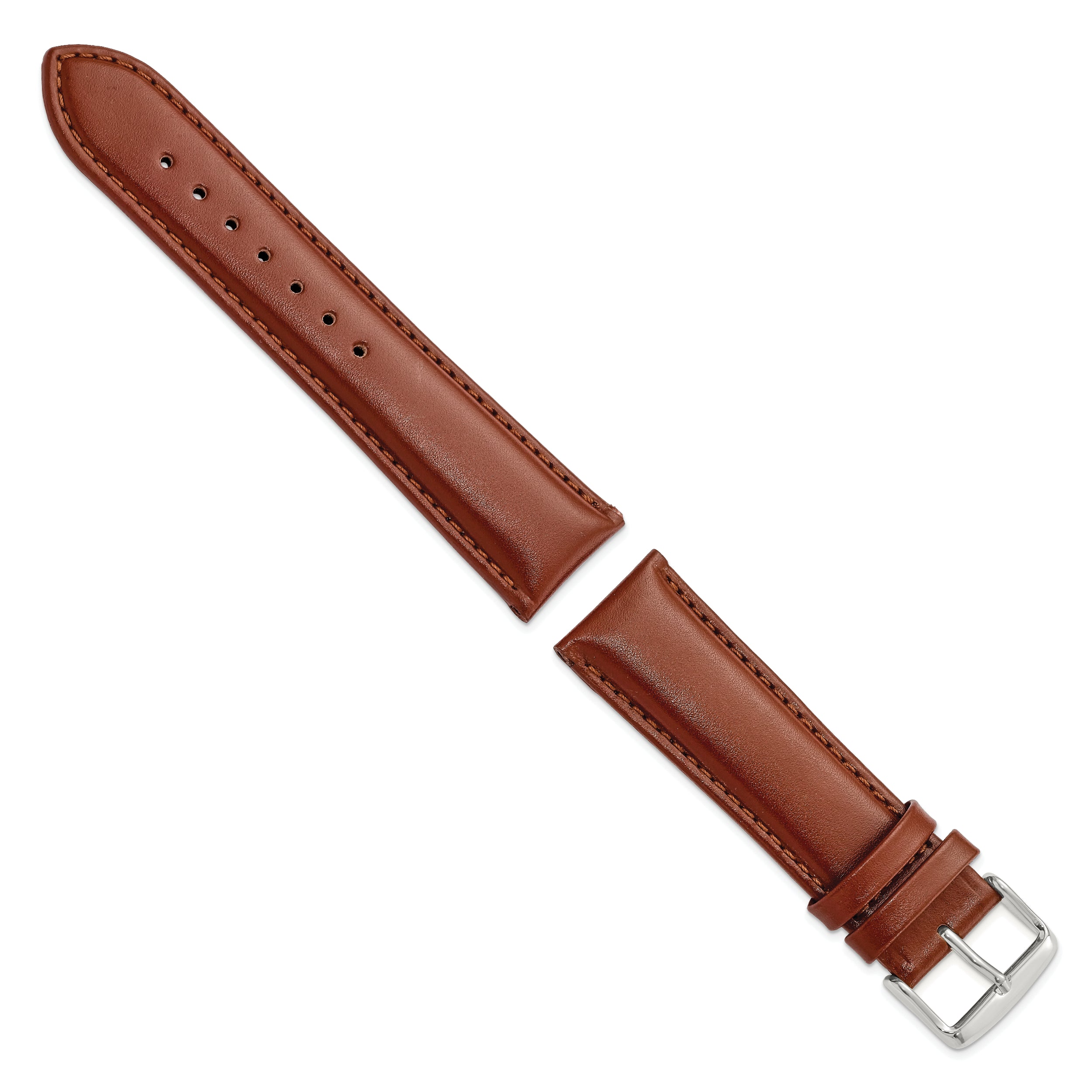 16mm Havana Smooth Leather Chronograph with Silver-tone Buckle 7.5 inch Watch Band