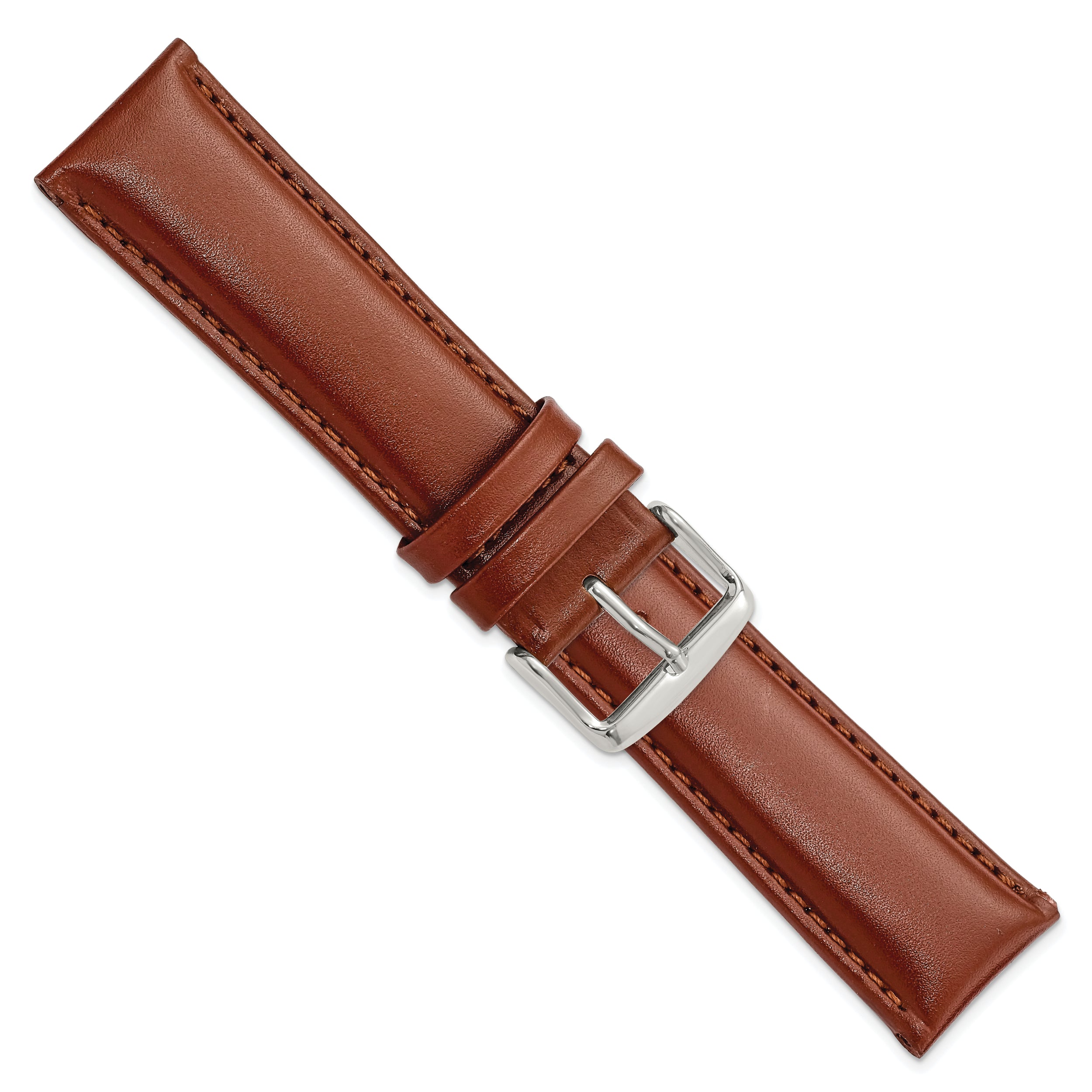 16mm Havana Smooth Leather Chronograph with Silver-tone Buckle 7.5 inch Watch Band