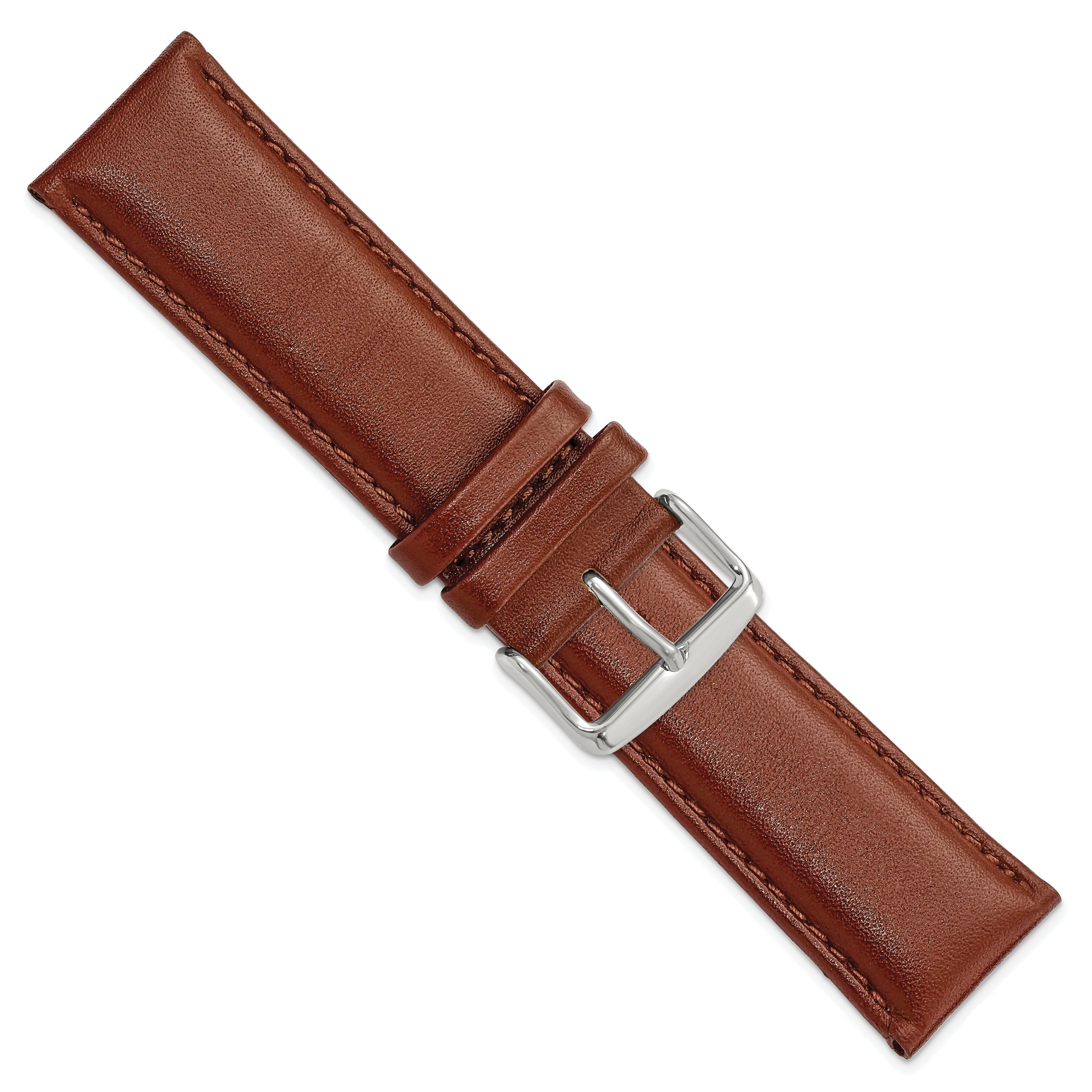 16mm Havana Smooth Leather Chronograph with Silver-tone Buckle 7.5 inch Watch Band