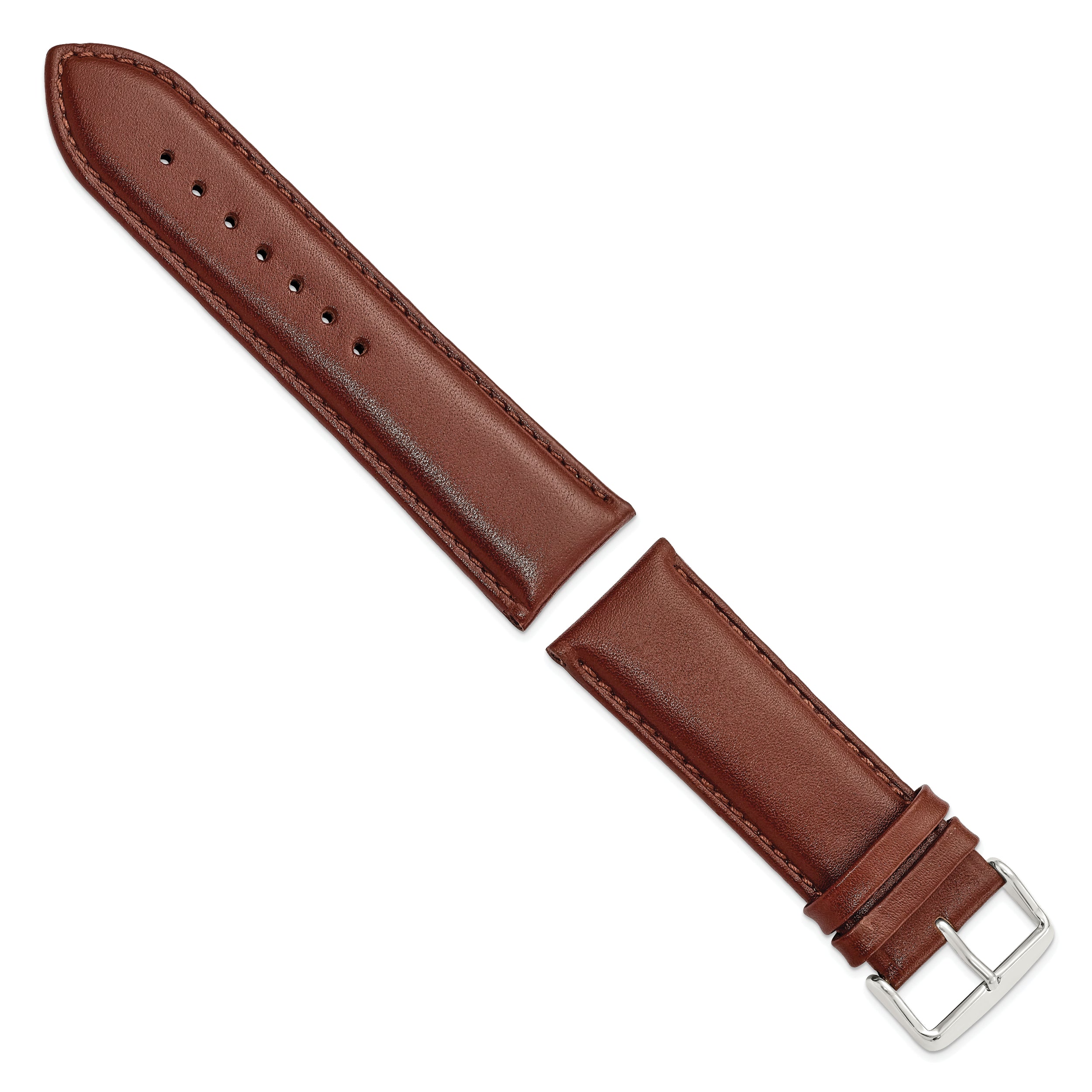 16mm Havana Smooth Leather Chronograph with Silver-tone Buckle 7.5 inch Watch Band