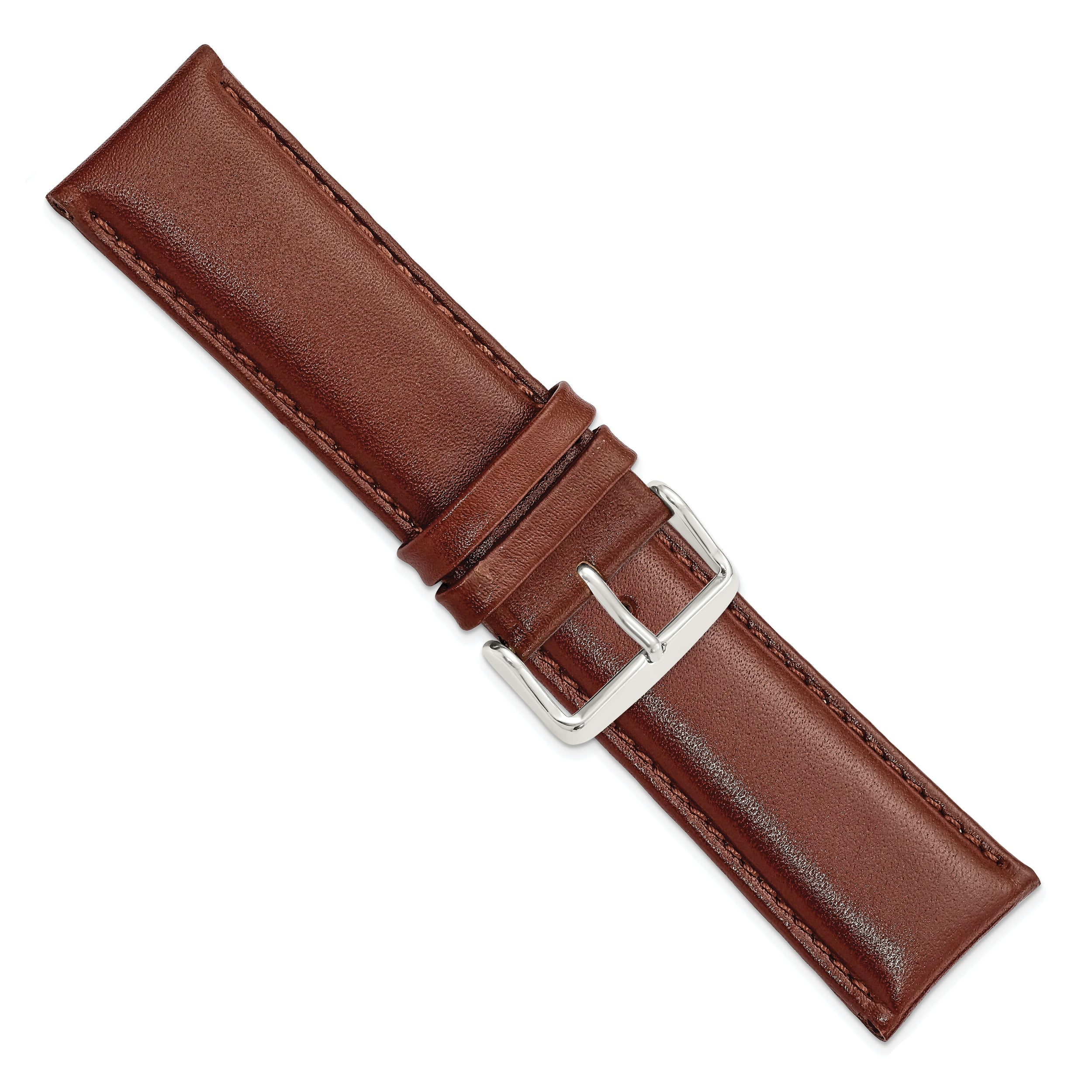 16mm Havana Smooth Leather Chronograph with Silver-tone Buckle 7.5 inch Watch Band