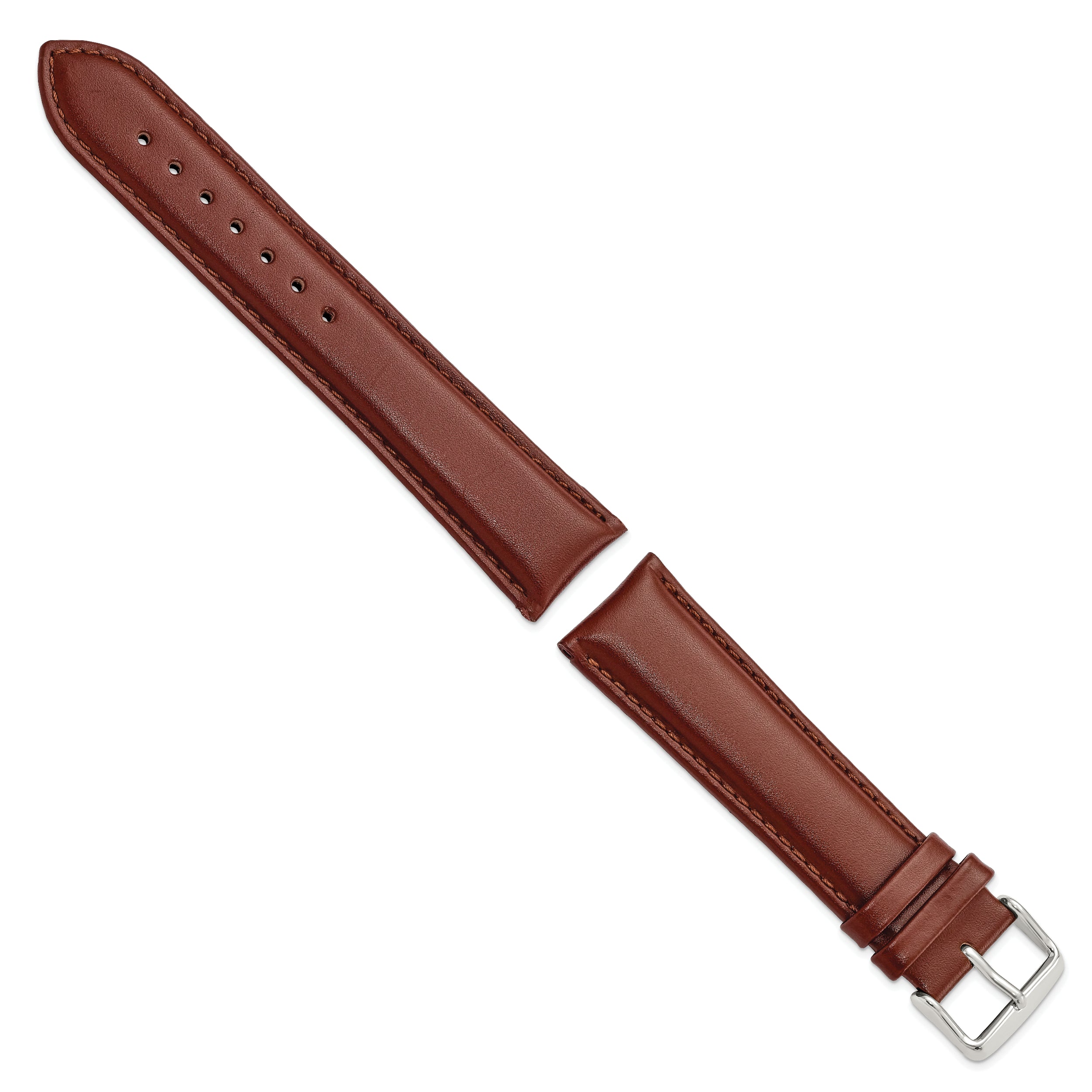 22mm Long Havana Smooth Leather Chronograph with Silver-tone Buckle 8.5 inch Watch Band