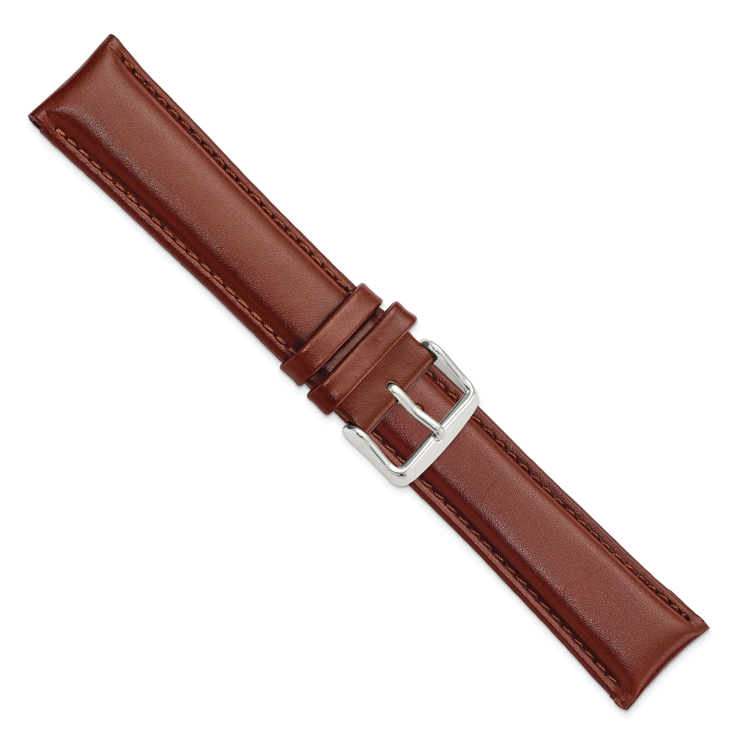 22mm Long Havana Smooth Leather Chronograph with Silver-tone Buckle 8.5 inch Watch Band