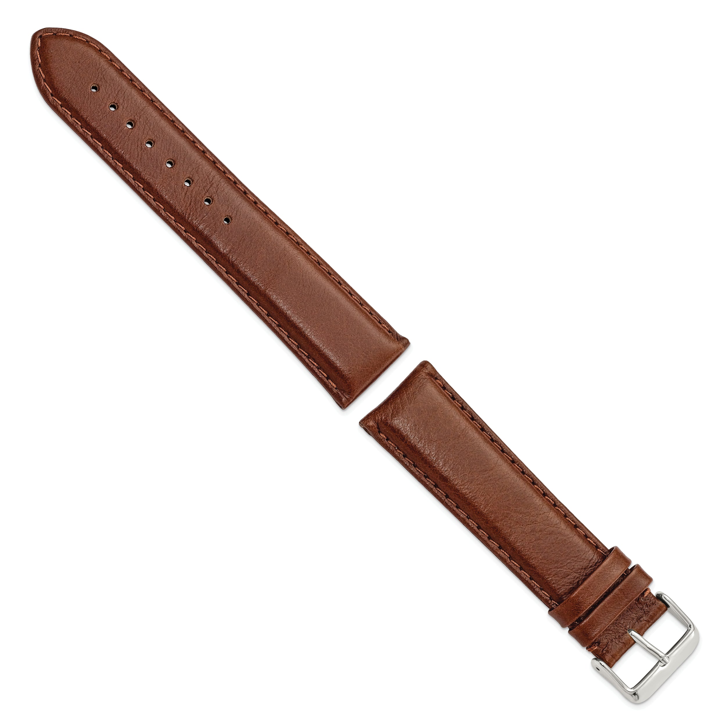 22mm Long Havana Smooth Leather Chronograph with Silver-tone Buckle 8.5 inch Watch Band