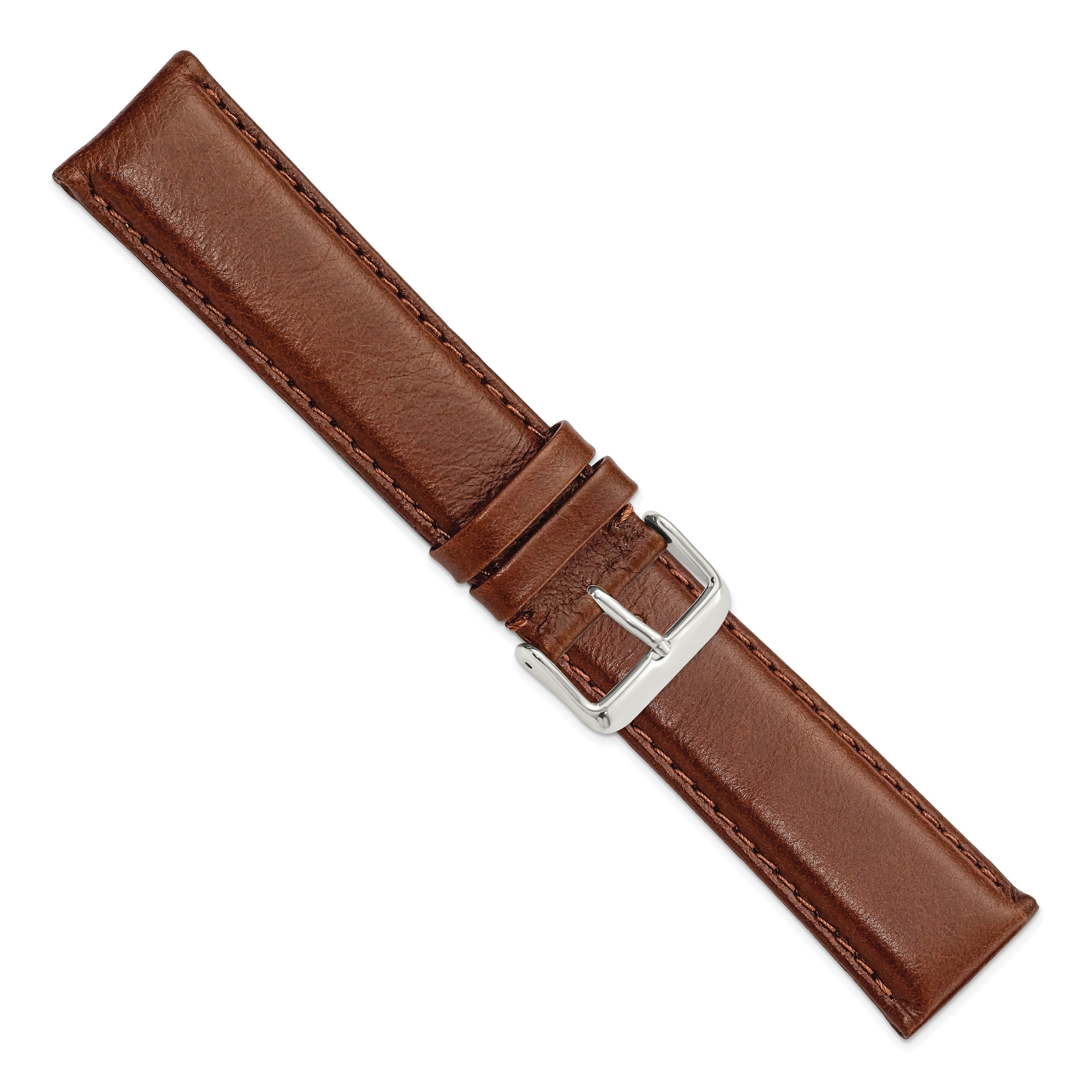 22mm Long Havana Smooth Leather Chronograph with Silver-tone Buckle 8.5 inch Watch Band