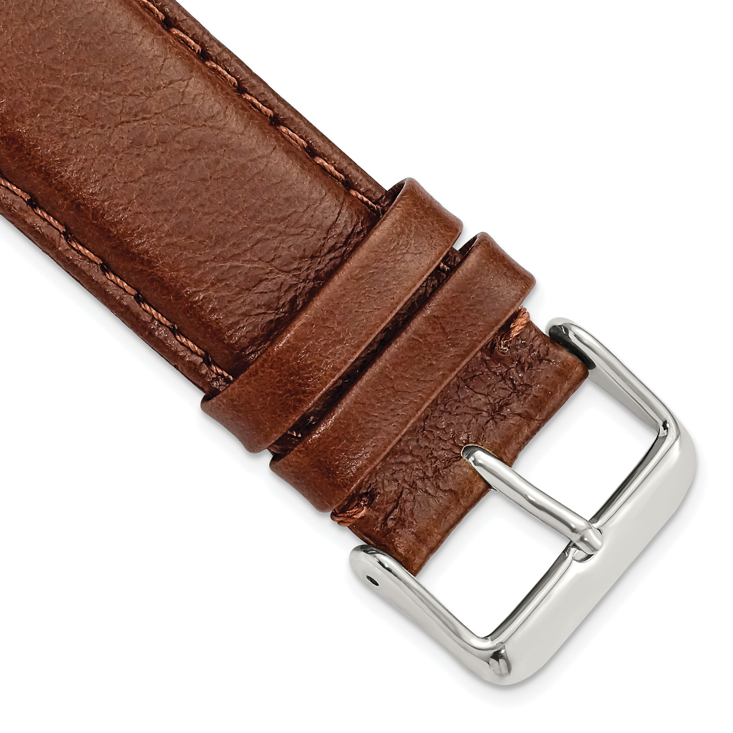 DeBeer 24mm Long Havana Smooth Leather Chronograph with Silver-tone Buckle 8.5 inch Watch Band