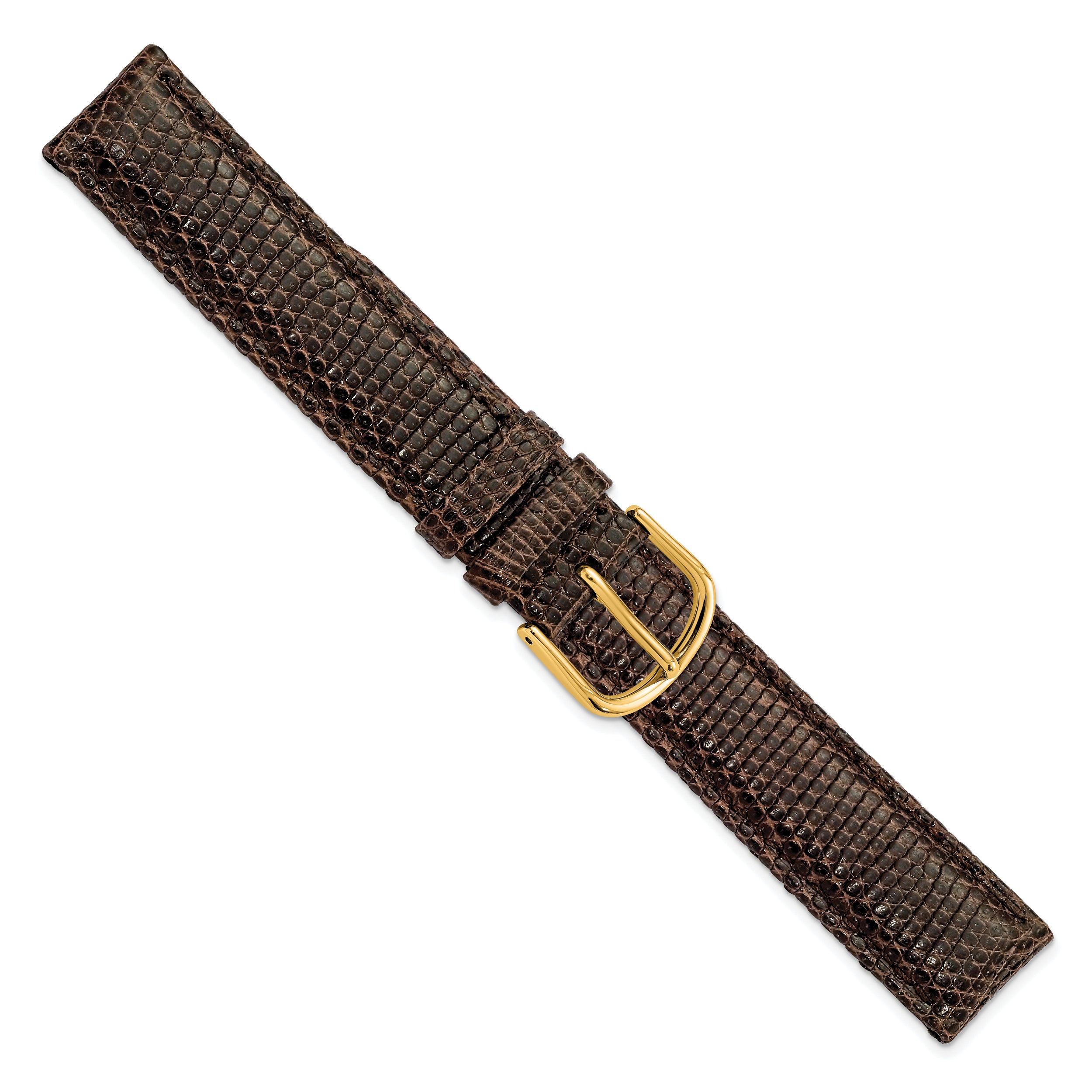 17mm Brown Genuine Lizard Leather with Gold-tone Buckle 7.5 inch Watch Band