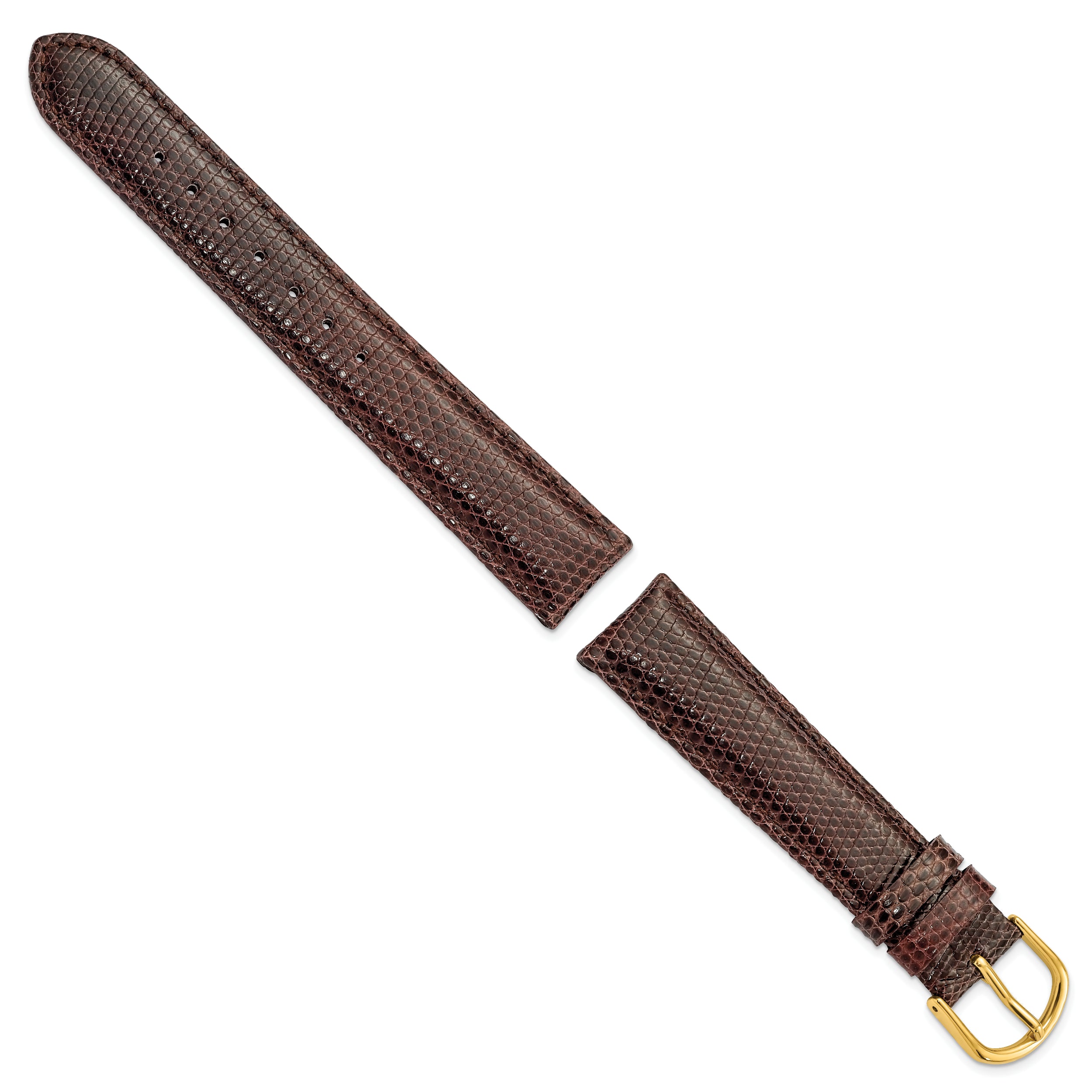 17mm Brown Genuine Lizard Leather with Gold-tone Buckle 7.5 inch Watch Band