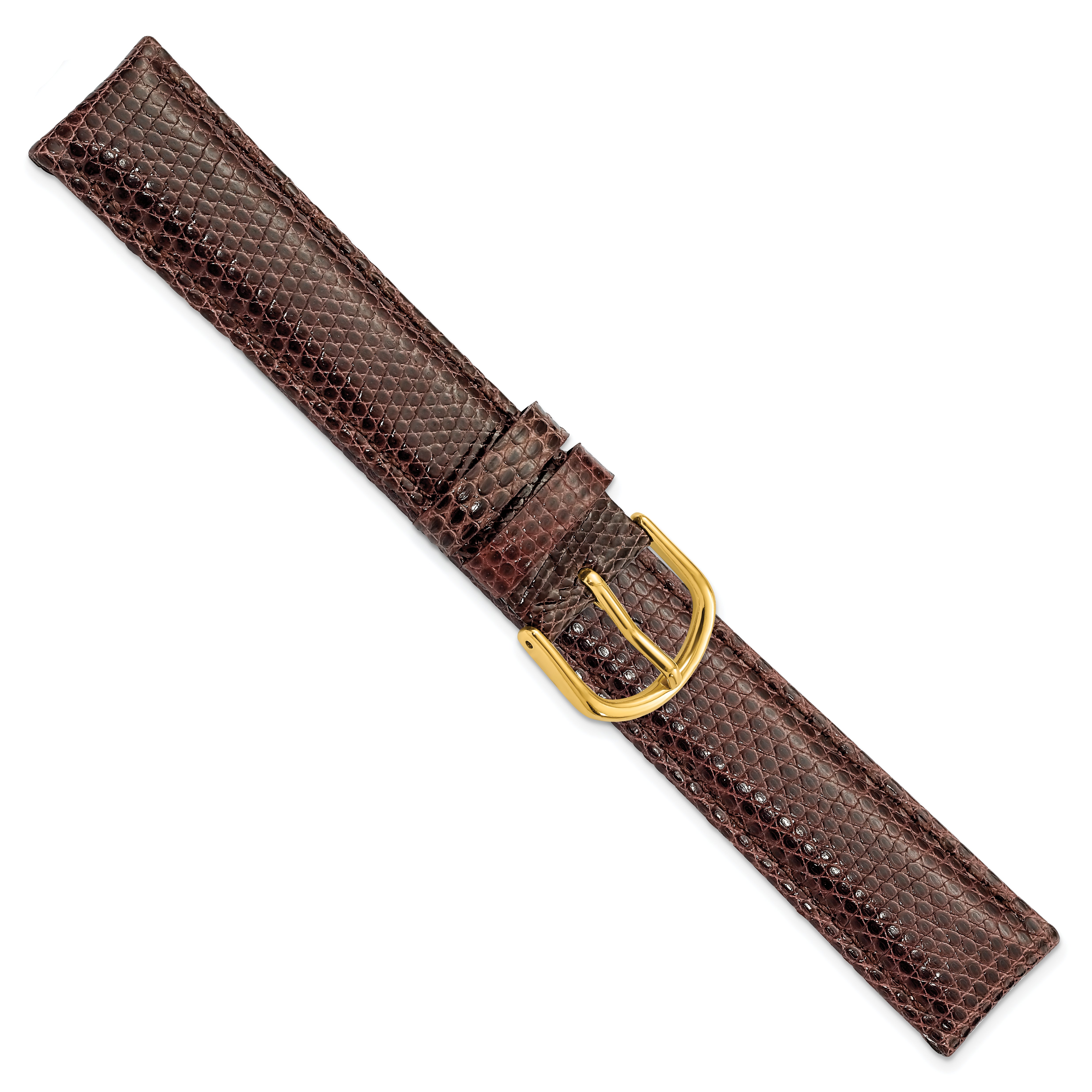 17mm Brown Genuine Lizard Leather with Gold-tone Buckle 7.5 inch Watch Band