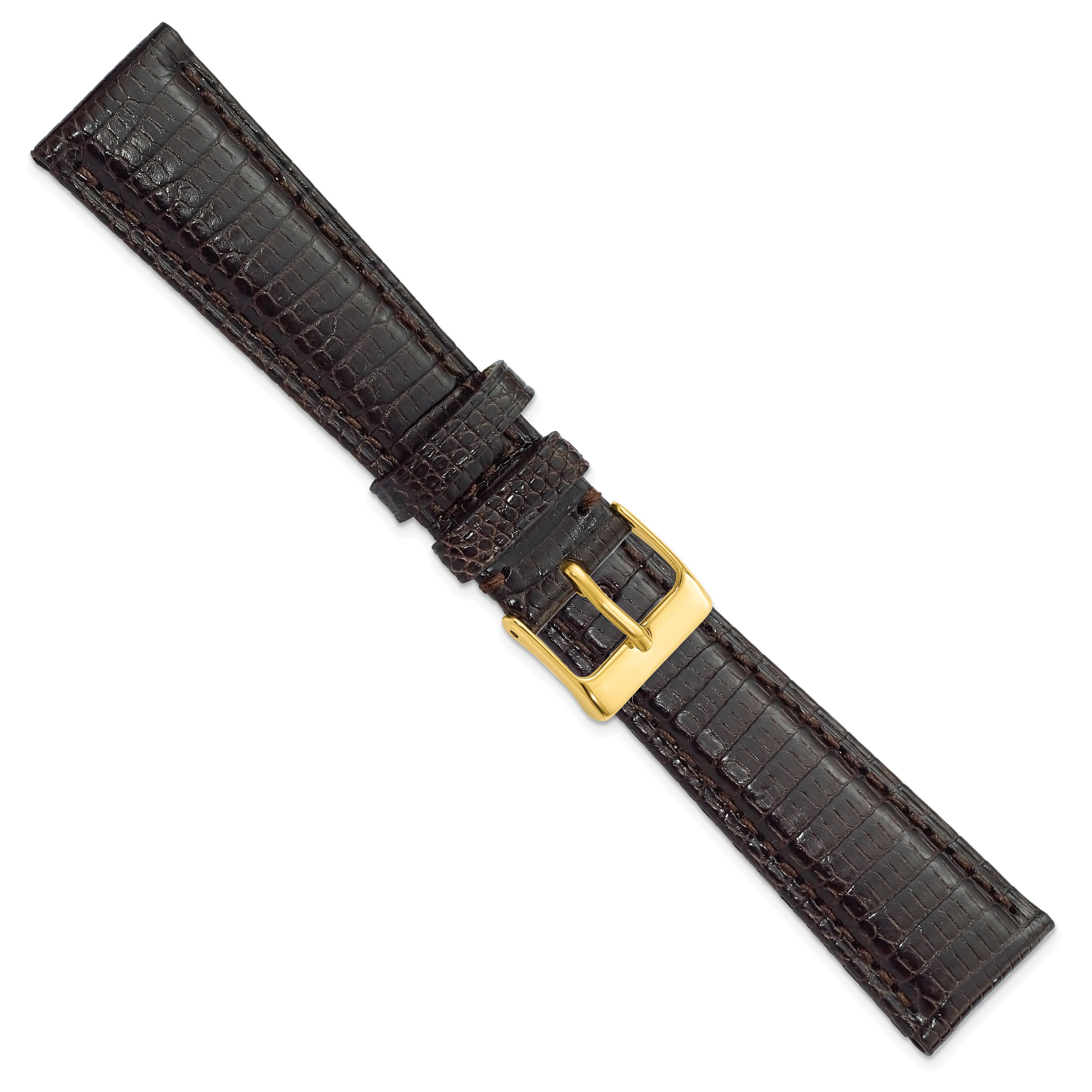 17mm Brown Genuine Lizard Leather with Gold-tone Buckle 7.5 inch Watch Band