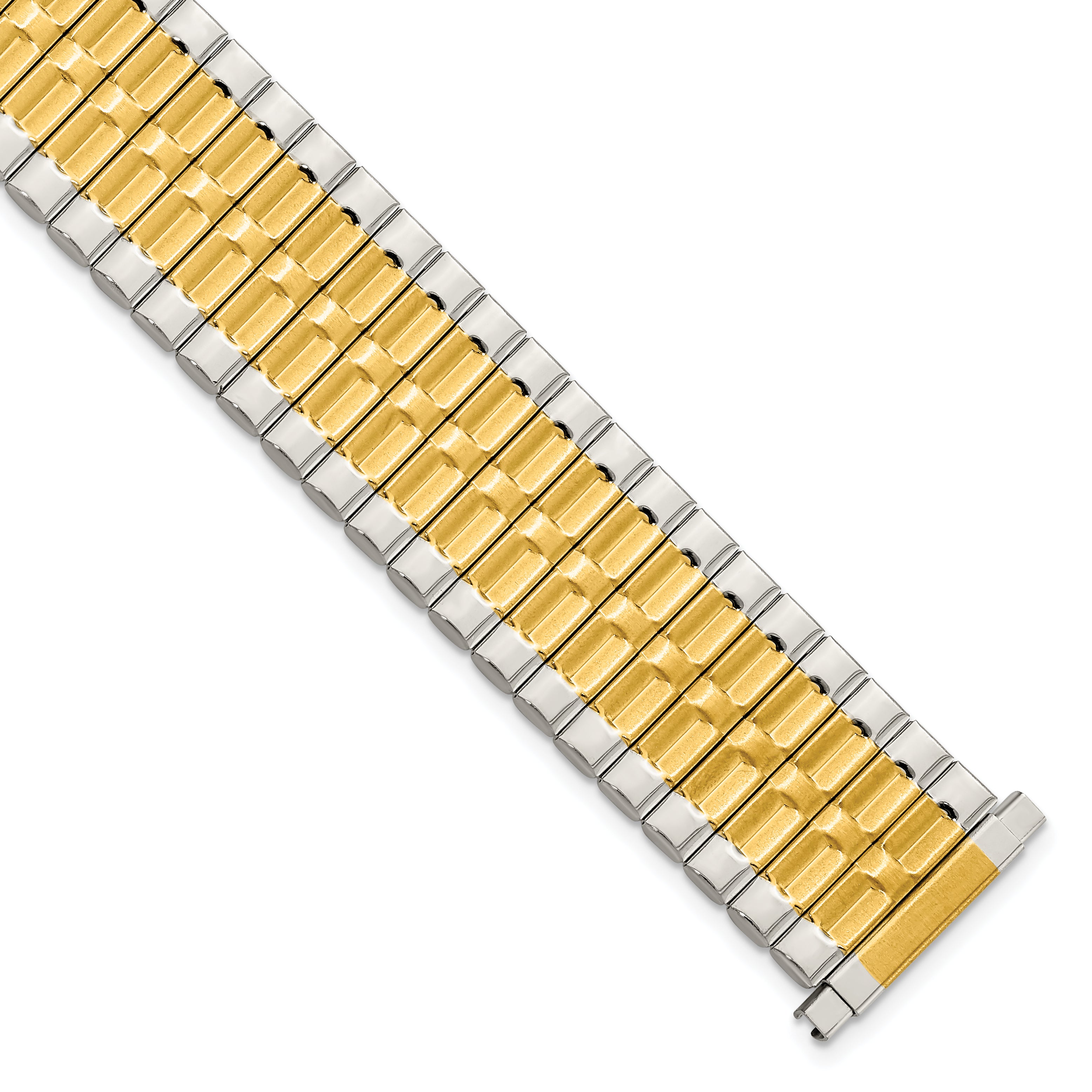 Gilden Mens Long 17-22mm Satin and Polished Two-tone IP-plated Stainless Steel 7.25 inch Expansion Watch Band