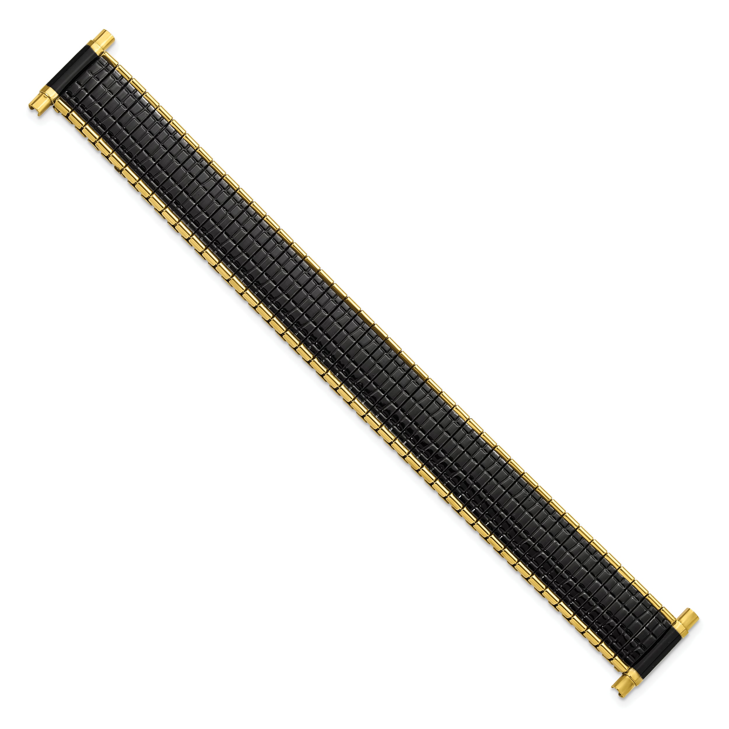 Gilden Romunda Mens 16-20mm Black and Yellow-tone Stainless Steel 6.5 inch Expansion Watch Band