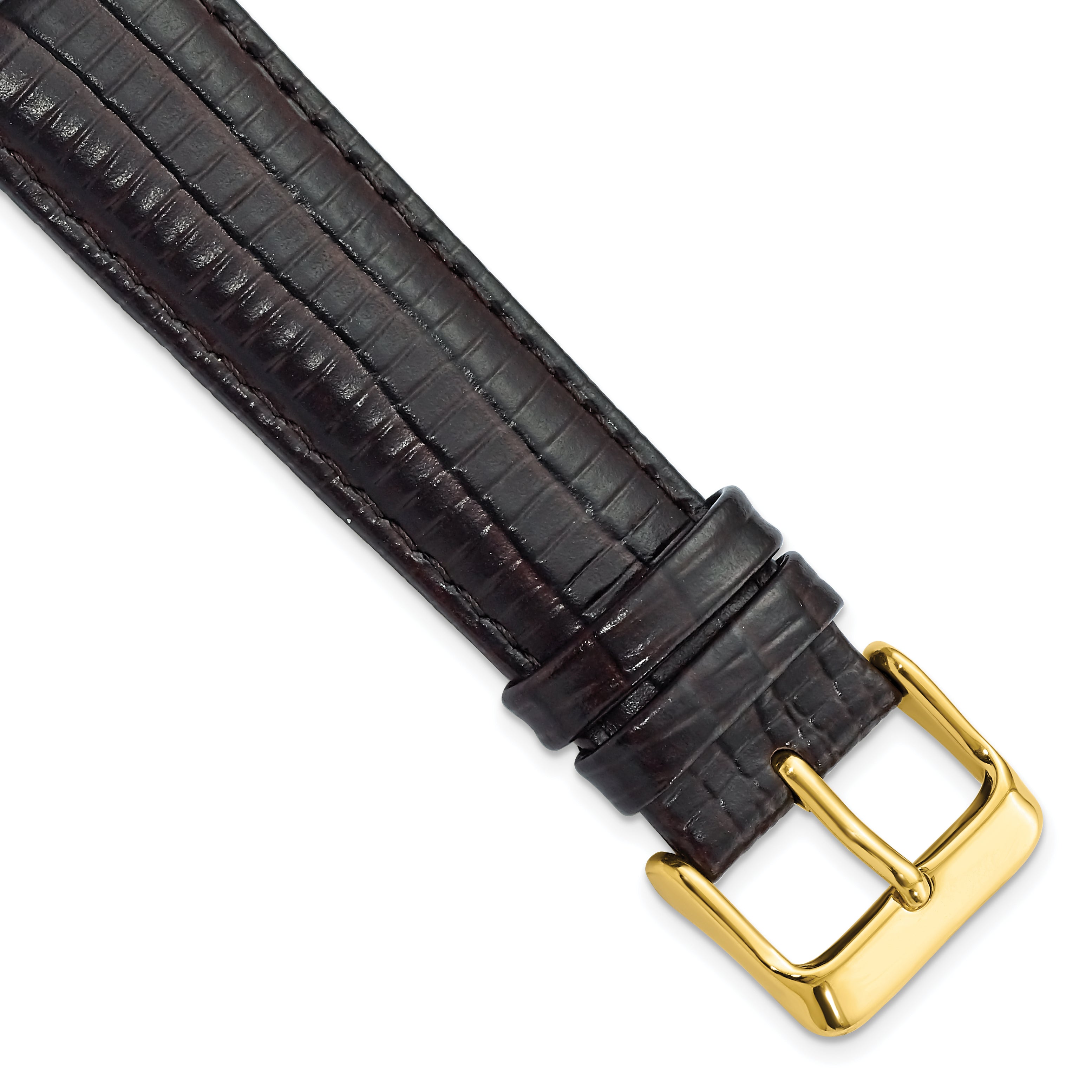 DeBeer 20mm Brown Teju Liz Grain Leather with Gold-tone Buckle 7.5 inch Watch Band