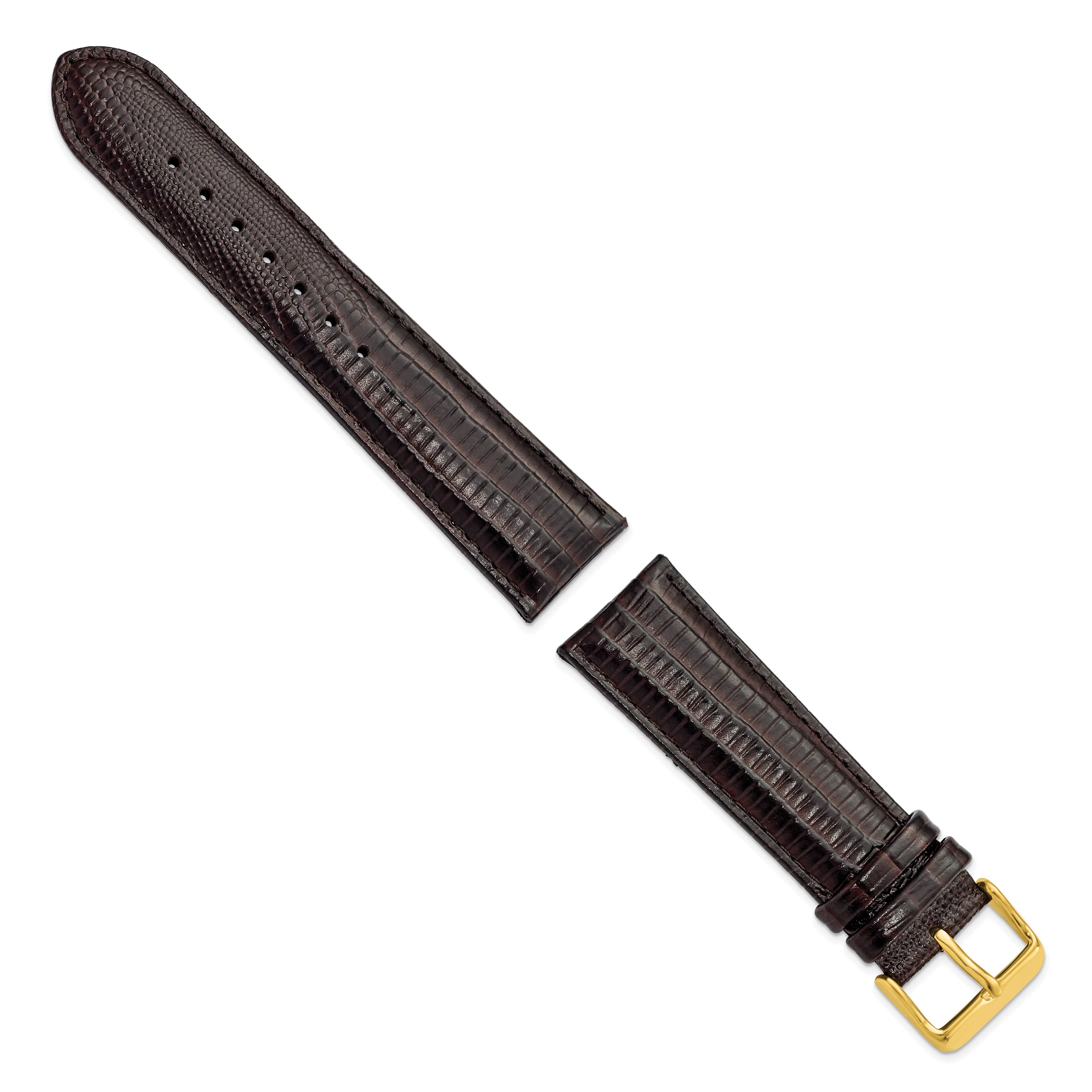 20mm Brown Teju Liz Grain Leather with Gold-tone Buckle 7.5 inch Watch Band