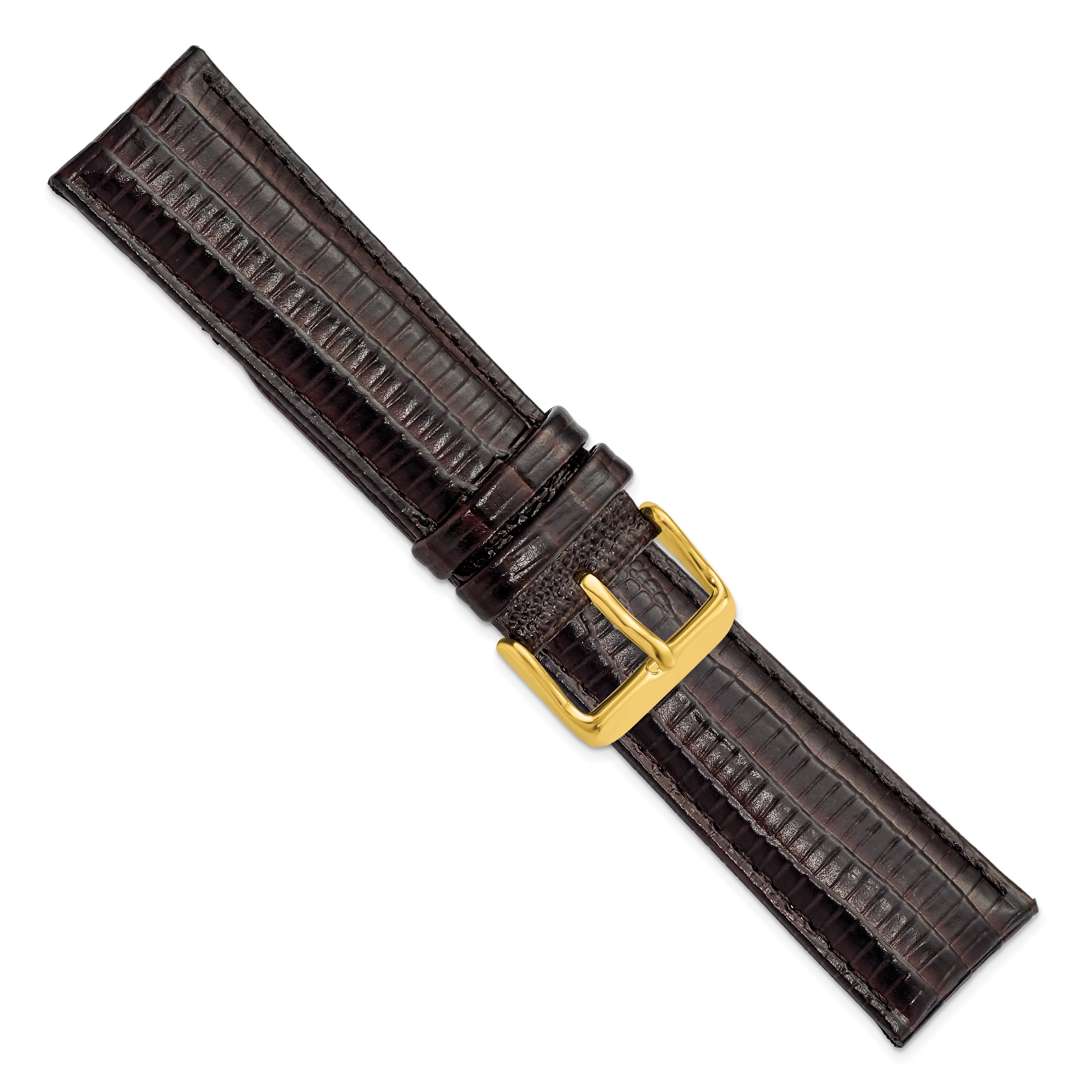 20mm Brown Teju Liz Grain Leather with Gold-tone Buckle 7.5 inch Watch Band