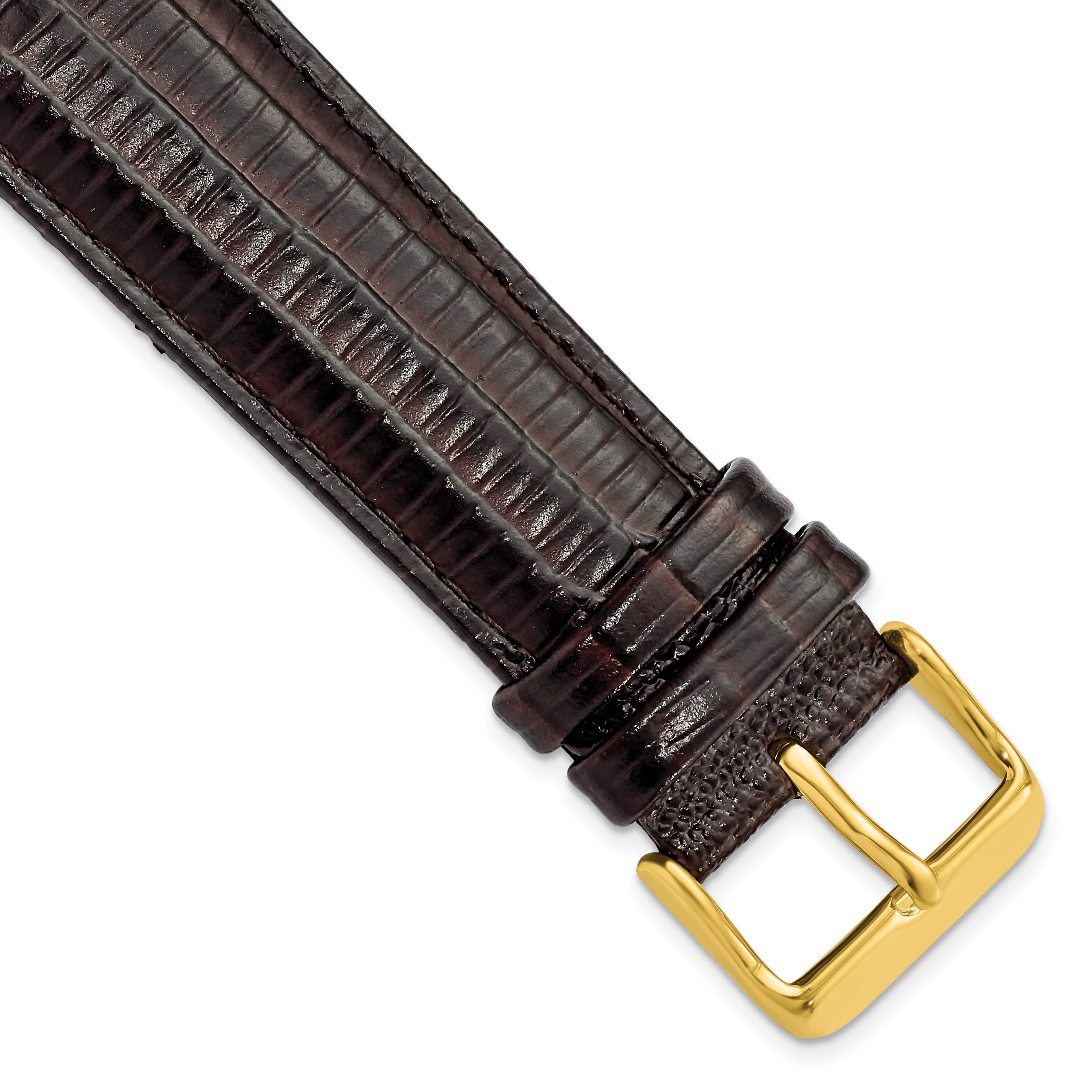 DeBeer 22mm Brown Teju Liz Grain Leather with Gold-tone Buckle 7.5 inch Watch Band