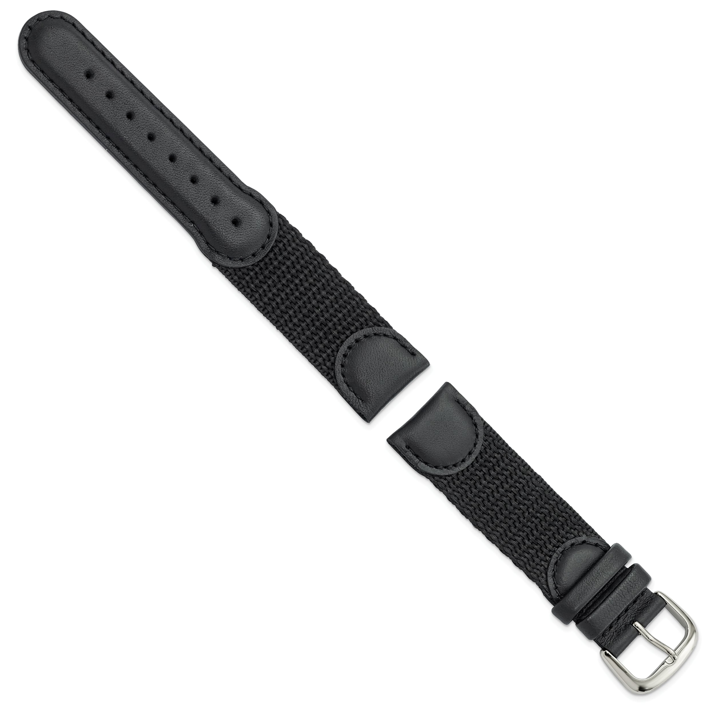 20mm Black Army Style Nylon and Leather with Stainless Steel Buckle 7.75 inch Watch Band