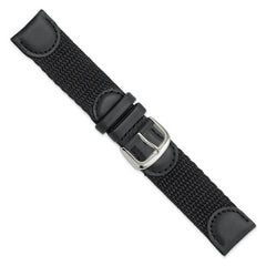 20mm Black Army Style Nylon and Leather with Stainless Steel Buckle 7.75 inch Watch Band